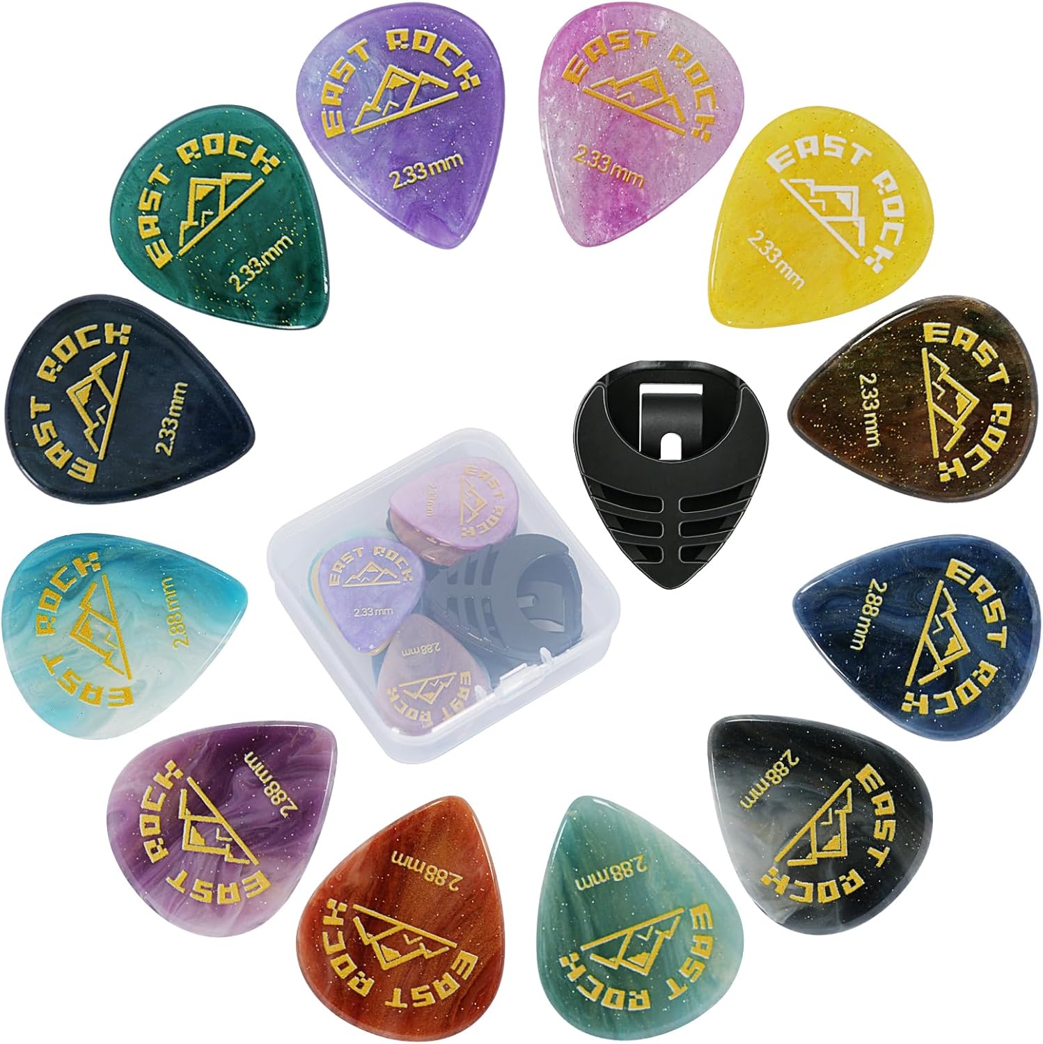 EASTROCK Resin Guitar Picks,2.33/2.88mm,Comes with Organizer Box & Guitar Pick Holder,Suitable for Acoustic Guitar,Electric guitar,Bass,and Ukulele.An ideal Gift for Guitarists and Bass Players.