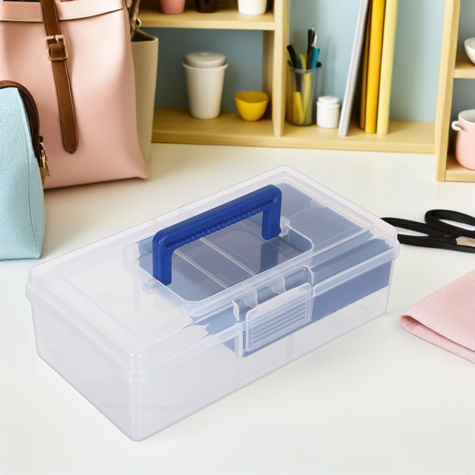 GARVALON Scatola Portaoggetti in Plastica Trasparente con Divisori Regolabili Contenitore per Lavori Artigianali e Cucito Organizer Leggero con Coperchio per Uso Domestico e Viaggi