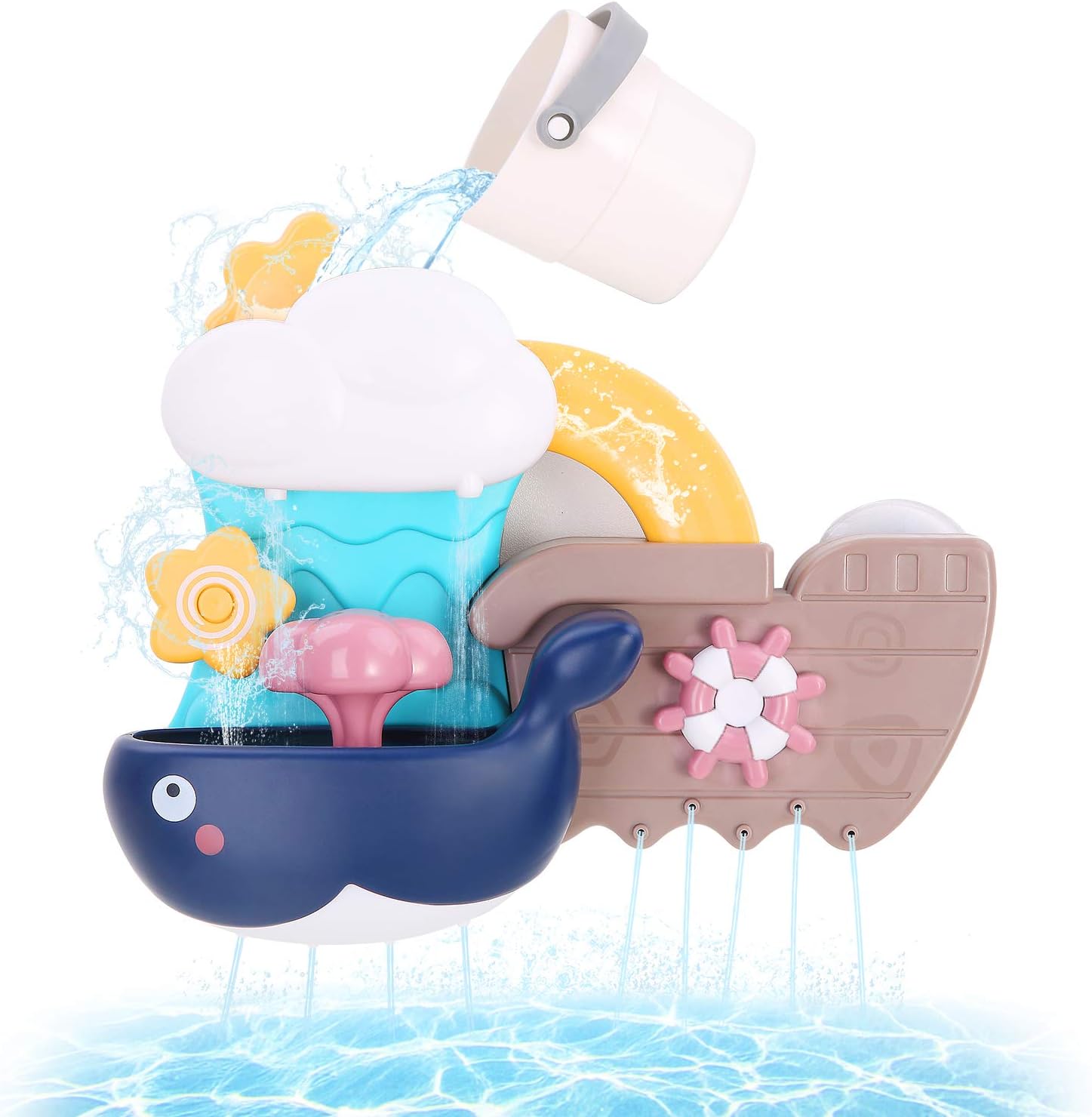 BBLIKE Bath Toys Bathtub Toy for Toddlers Kids 2 3 4 Year Old, Baby Bath Toys Bath Wall Toy Waterfall Squirt Water Fill Spin and Flow Shower Water Toys, Birthday Gifts for Boys and Girls Color Box : Toys & Games