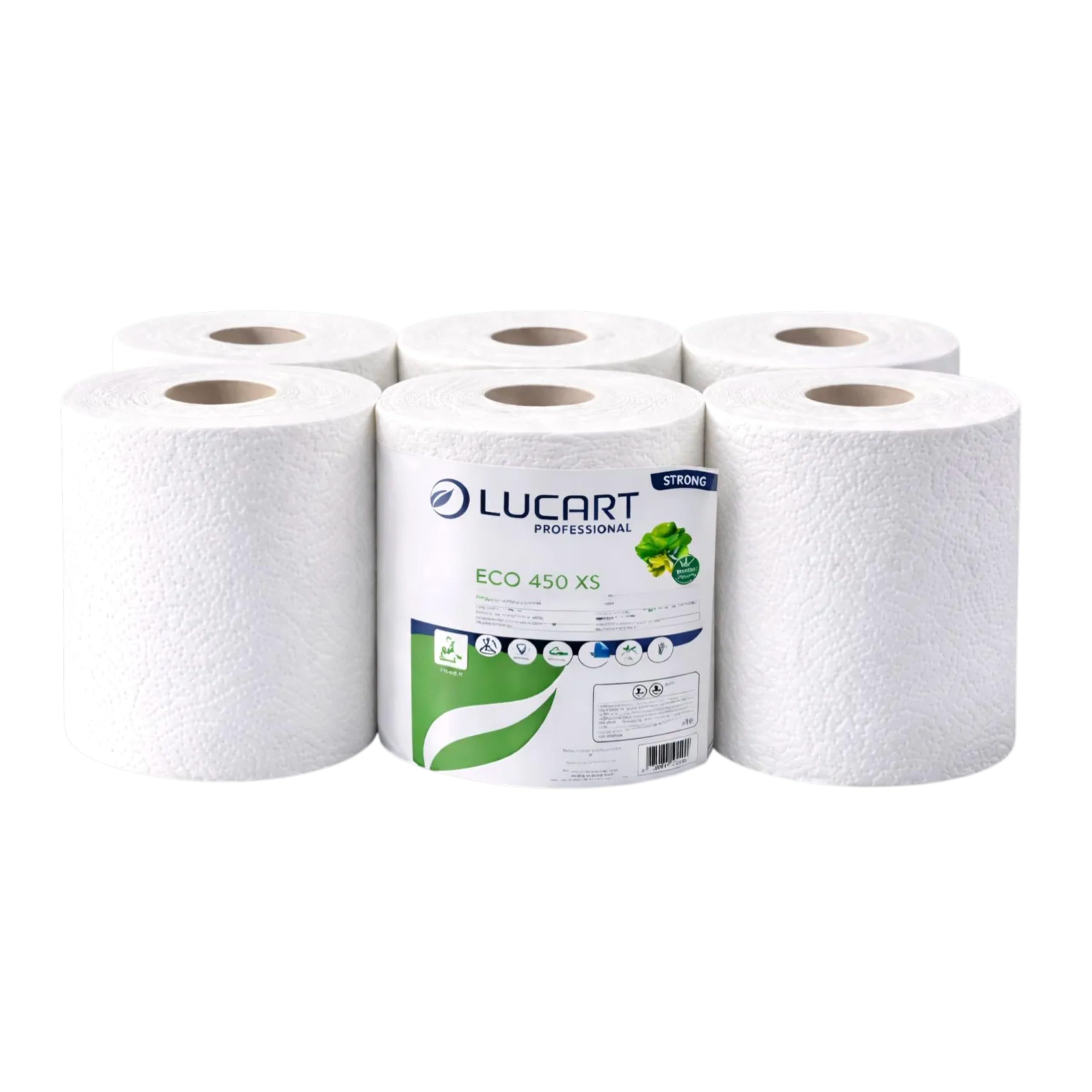 Zestaw 3 opakowań po 6 szpulek do rąk z centralnym odchyleniem - 18 szpulek, 2-warstwowy papier z recyklingu, 450 arkuszy, 19 x 24 cm - wysoka absorpcja, kompatybilny z dystrybutorami