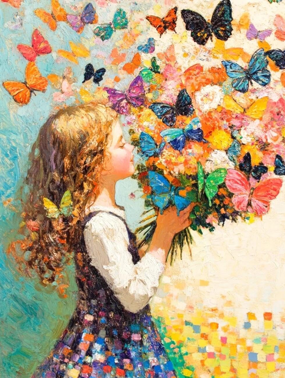 Henypt Cross Stitch Kit Girl and Butterfly DIY Needlepoint Set for Beginners The Elderly with Accessories Handmade DIY/Gifts 14CT 40x50cm