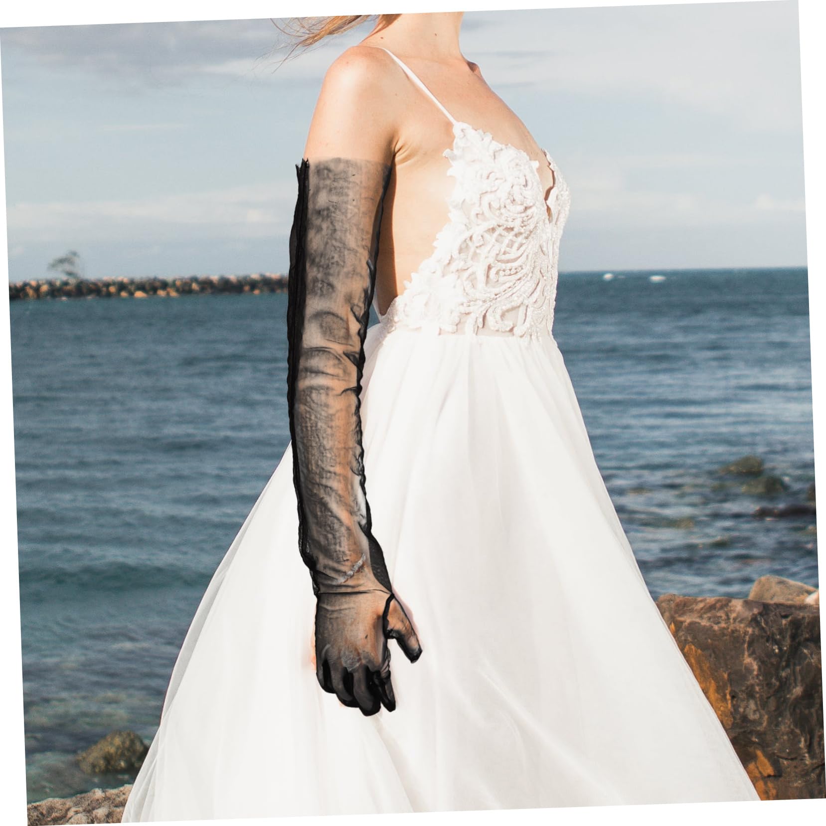 Healeved Guanti Di Tulle Donna Guanti Di Pizzo Guanti Da Sposa Guanto Formale Nozze Guanti Da Sposa Per Il Matrimonio Ballo Studentesco Uv Maglia Black