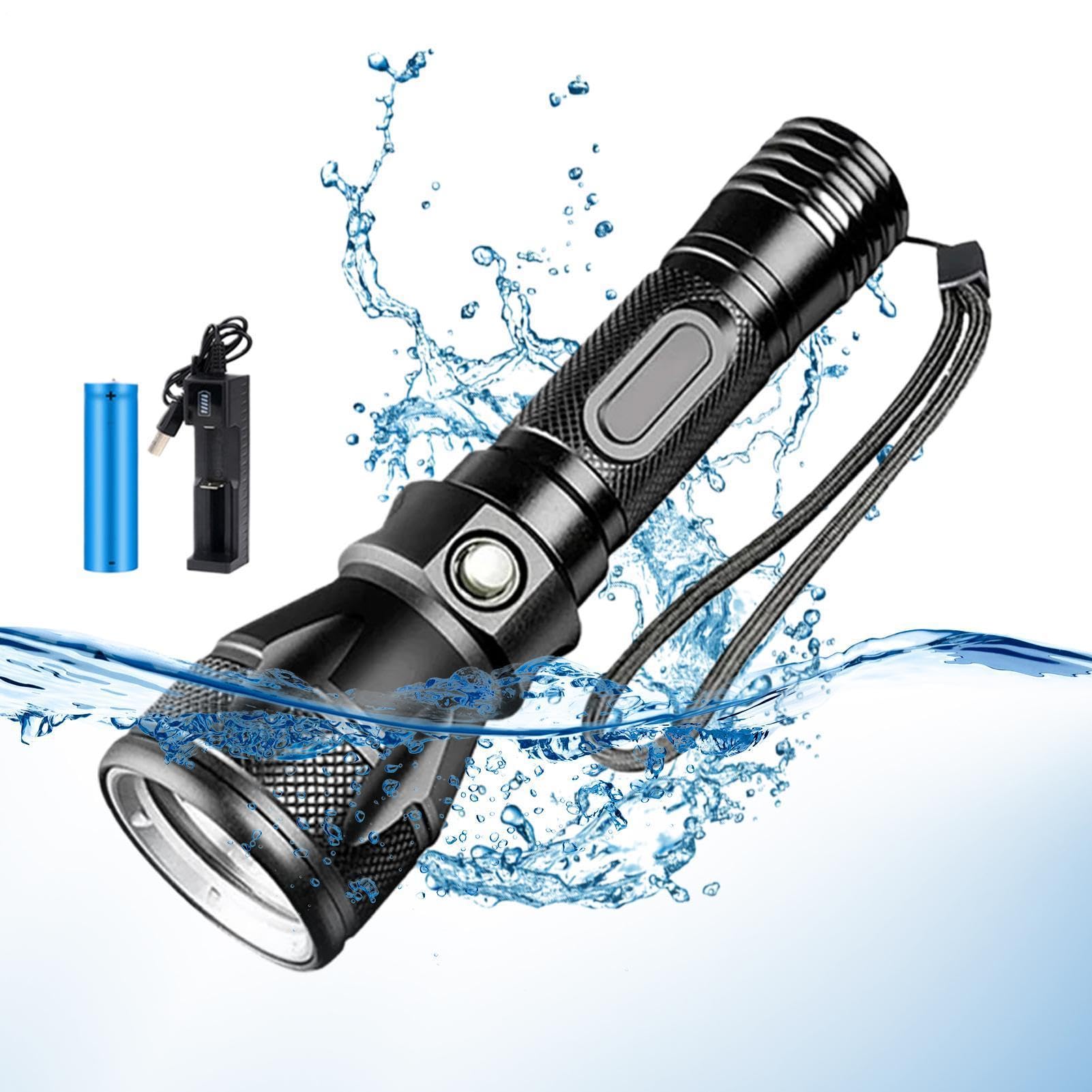 Torcia elettrica impermeabile 3 Modalità di Illuminazione Ricaricabile | Torcia LED Flash da Esterno per la Sicurezza in Snorkeling Notturno e in Sport all'aperto
