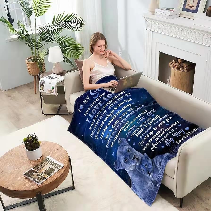 tgruihm to My Son Gifts Blanket from Mom, Blue Lion Blankets for My Son, Sons Gifts from Mom, Christmas Moms to Sons Birthday Gift Super Soft Cozy Flannel Blanket for Bed Sofa Decor 50"x60" - Image 5