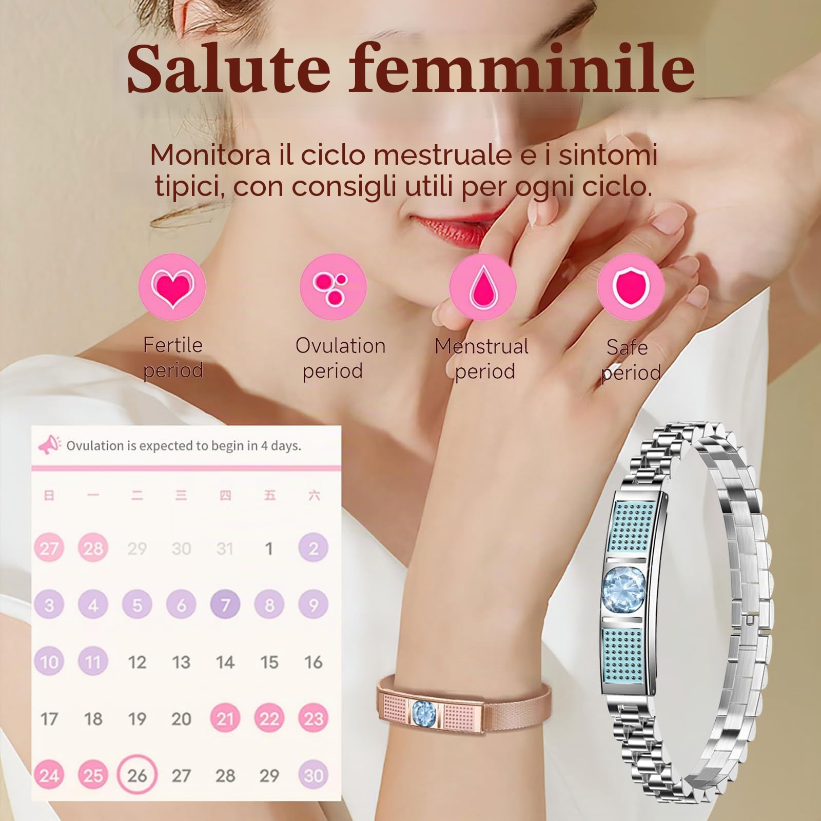 Braccialetto fitness da donna elegante e intelligente, contapassi, da donna, in oro rosa, argento, braccialetto fitness tracker senza app e telefono cellulare, cardiofrequenzimetro fitness