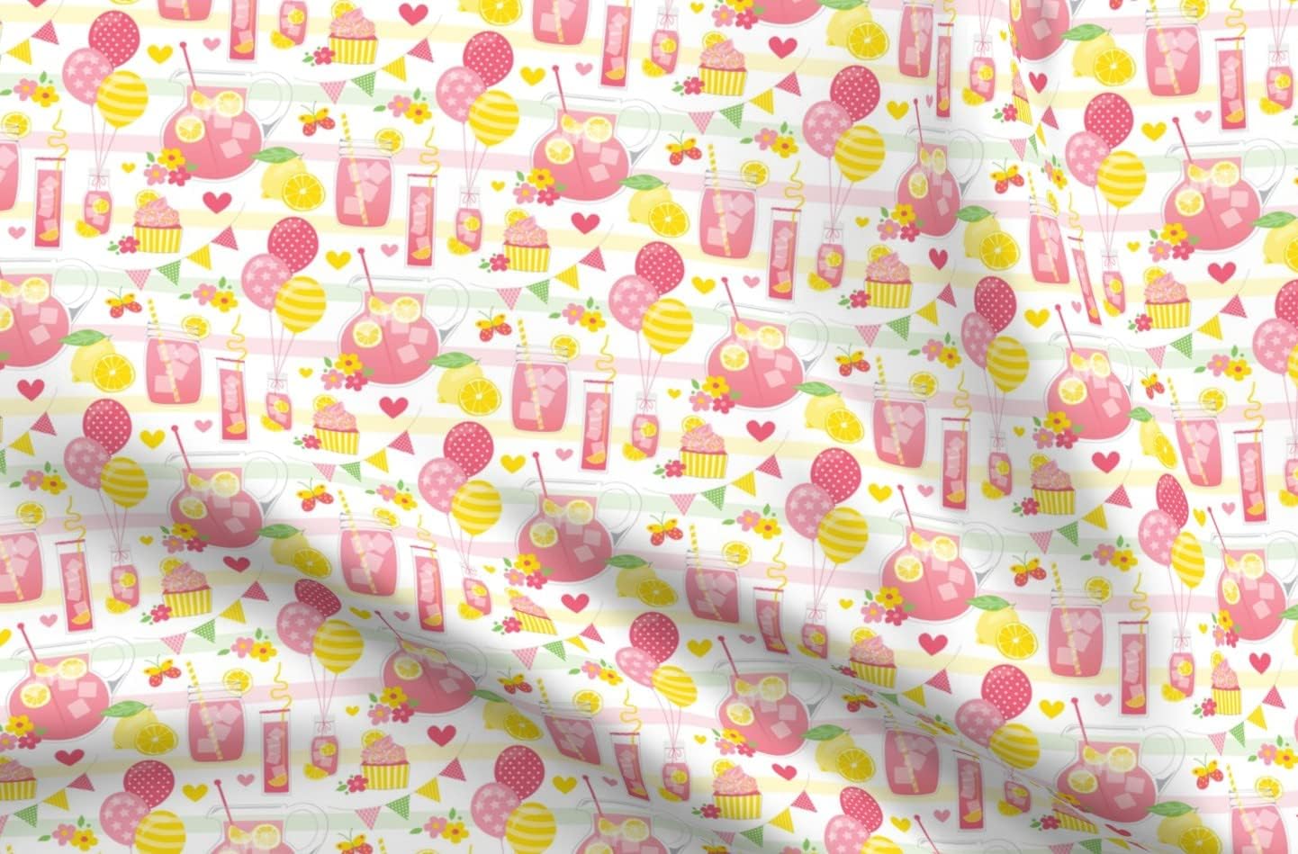 Spoonflower Fabric - Pink Lemonade Party Lemon Summer Girl Printed on Upholstery Velvet Fabric Fat Quarter - Upholstery Home Decor Bottomweight Apparel