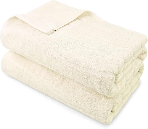 Cleanbear Juego de 2 toallas de baño beige con rayas onduladas, juego de toallas de baño de algodón para baño, 100% algodón, 55 x 27 pulgadas, 400 disponible en Yaxa Peru