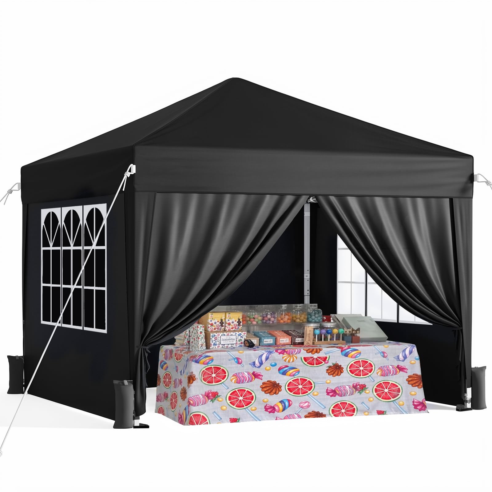 Driftalia Pop Up Gazebo with Sides 3m x 3m, Easy Setup Waterproof Gazebo with Carry Bag and Sandbags for Parties, Festivals, Outdoor Activities - Black