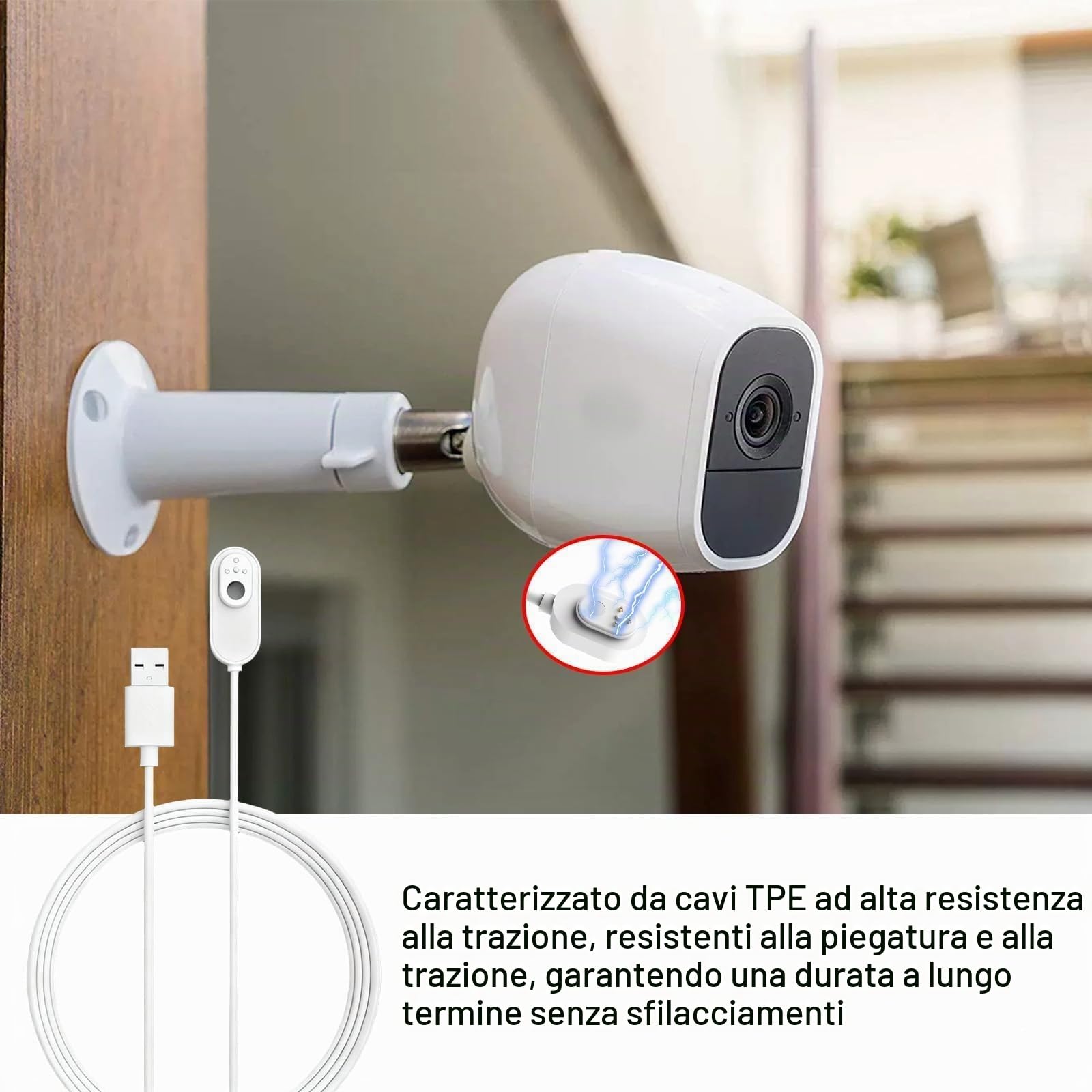 10-ft. da Esterno Cavo di Ricarica Magnetico Compatibile con Arlo Ultra 1, 2, Pro 3, 4, 5, 2K - Cavo Bianco di Alta Qualità per una Ricarica Efficiente e Sicura