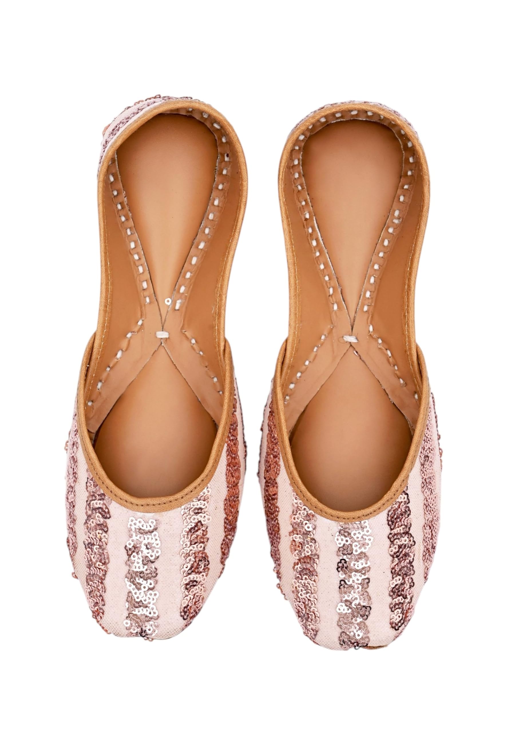 Women's Sequined, Traditional Ethnic Juttis, Rose Gold, Handcrafted, Bite And Pinch Free With Genuine Leather, Wedding Bellies, Women Ethnic Shoe Traditional Mojari, Kolhapuri, Jaipuri, Punjabi Jutties-image-6