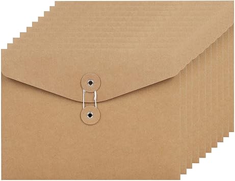 10 Pcs A5 Kraft Paper Envelopes File Folders Pockets Project Folder Documents Paper Wallet Bag with String & Button Closure Portfolio Paperwork Organiser Presentation Pouch for Office School Home