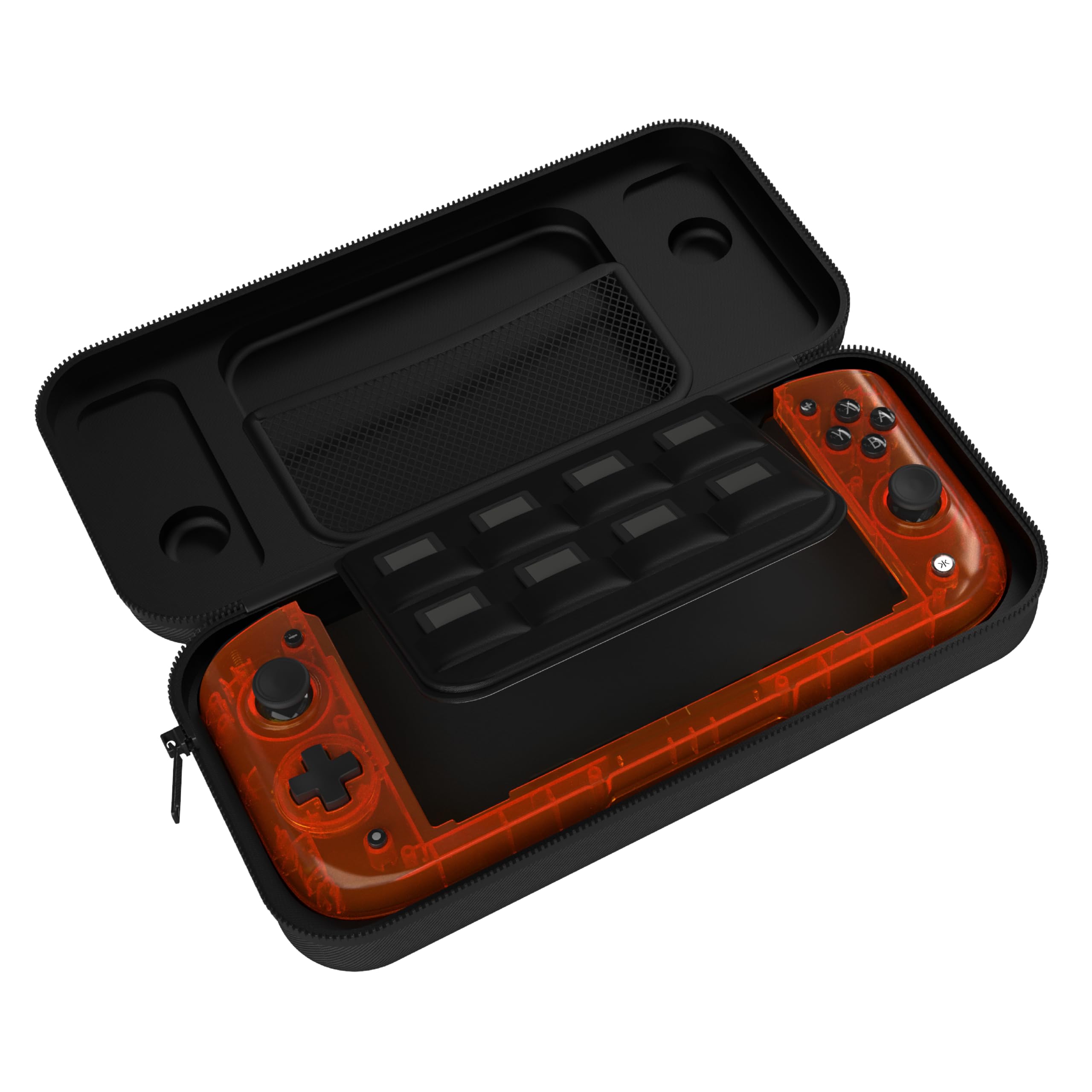 CRKD Nitro Deck Crystal Collection con funda de transporte, cubierta de mano profesional con Zero Stick Drift para Nintendo Switch y Switch OLED (ralladura naranja)