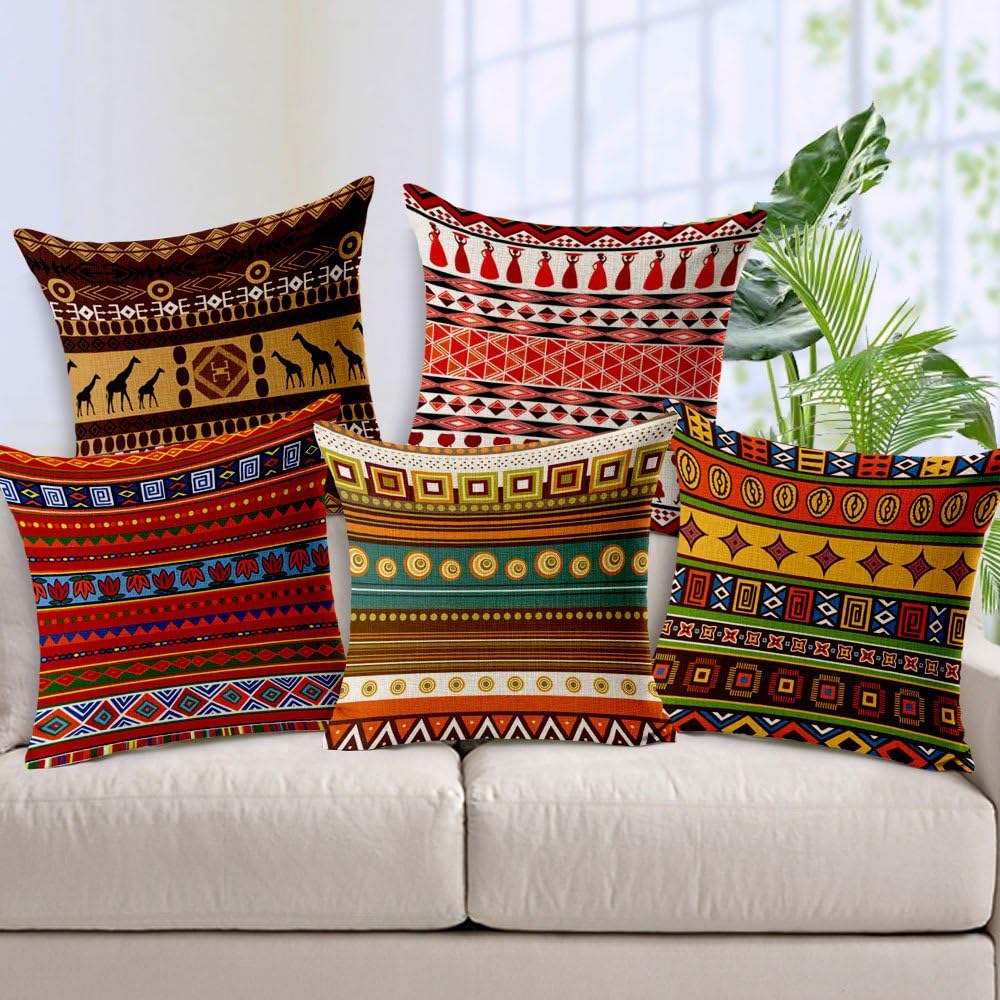 Set of 5 Decorative Hand Made Jute Throw/Pillow Cushion Covers - (Multicolor, 24 x 24 INCHES)