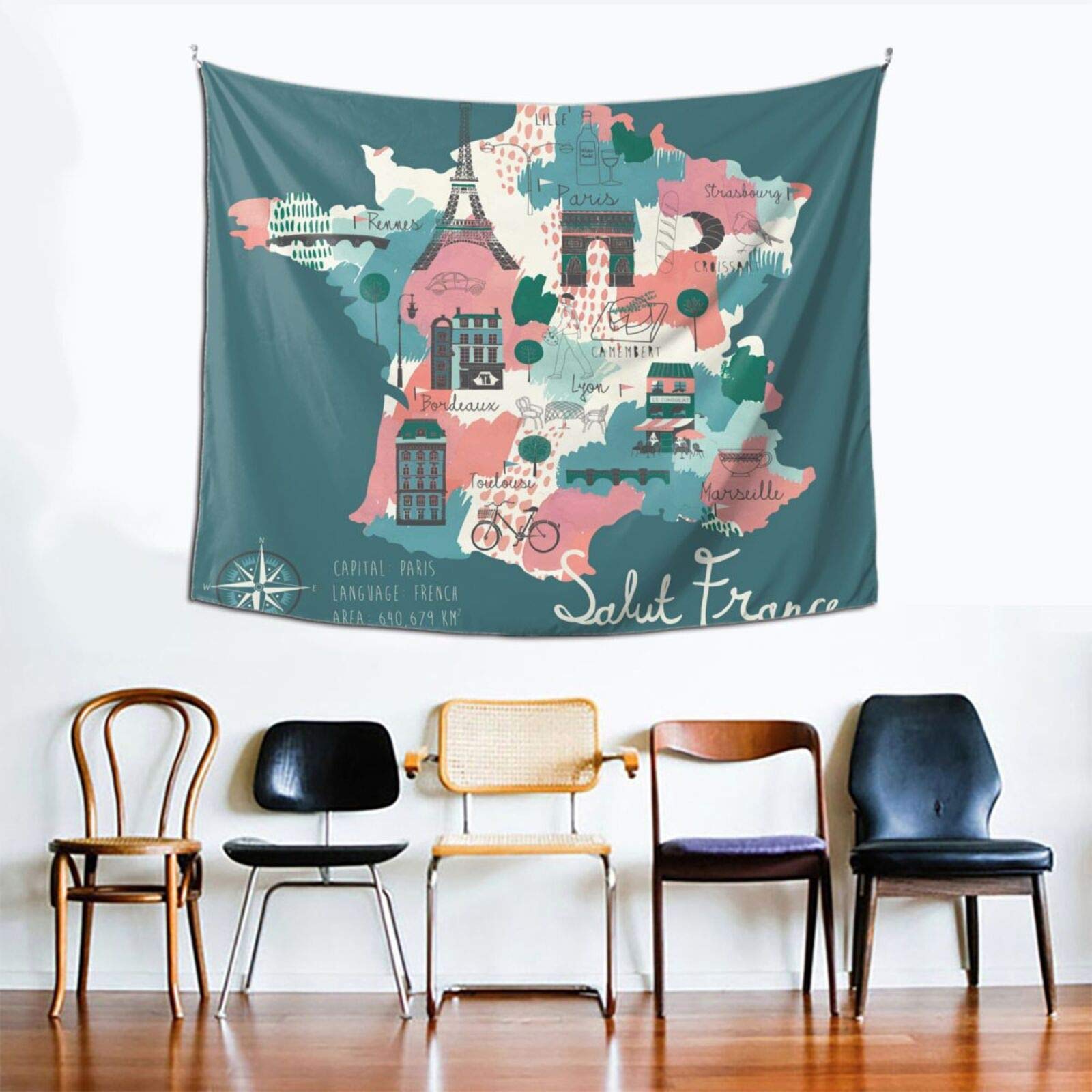 Amazon.co.jp: フランスの地図柄 タペストリー 壁掛けタペストリー 壁