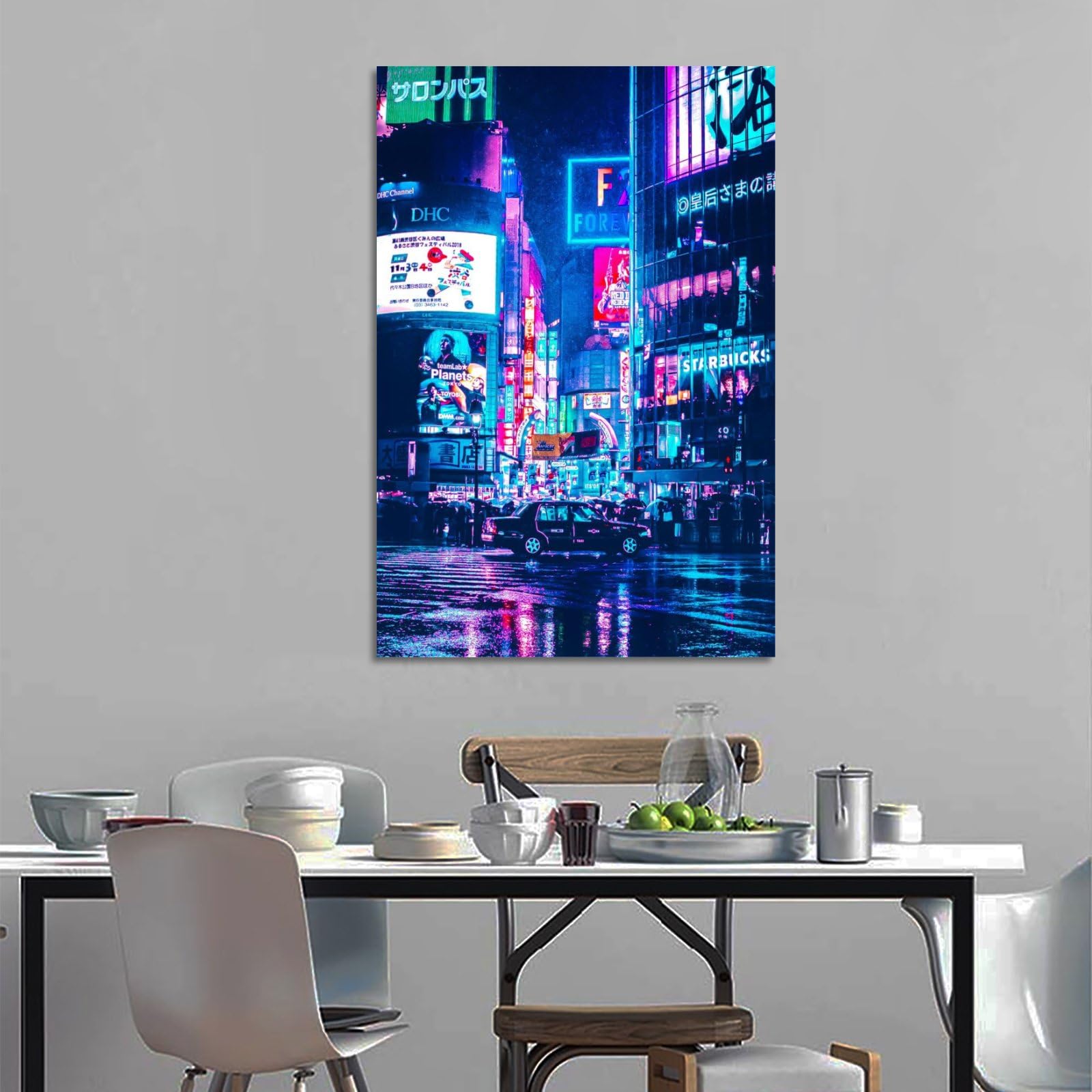 Set Di 2 Poster Su Tela 27x35 Cm - Stampa Giapponese Anime Tokyo Neon - Decorazione Da Parete Per Camera, Cucina