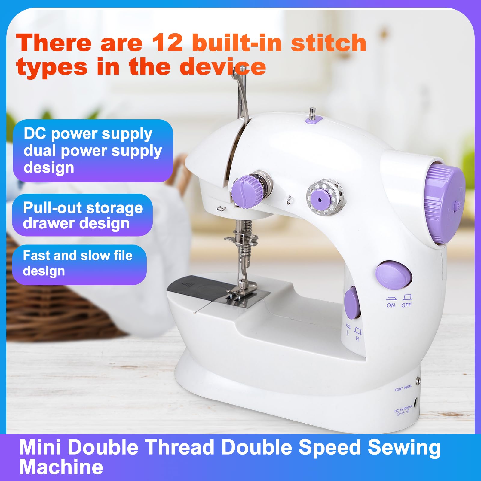 202A Macchina Da Cucire Elettronica Mini Macchina Da Cucire Portatile con 99 Accessori Da Cucito E Tavolo Di Estensione Per Vestiti, Tende, Artigianato (Viola)