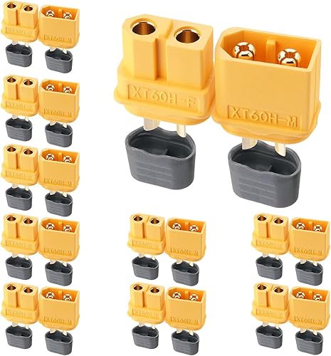 Miniatura 13 de 10 conectores macho Amass XT60E, chapados en oro para drones FPV RC batería/aviones/UAVs, adaptador de enchufe Lipo para drones (amarillo)