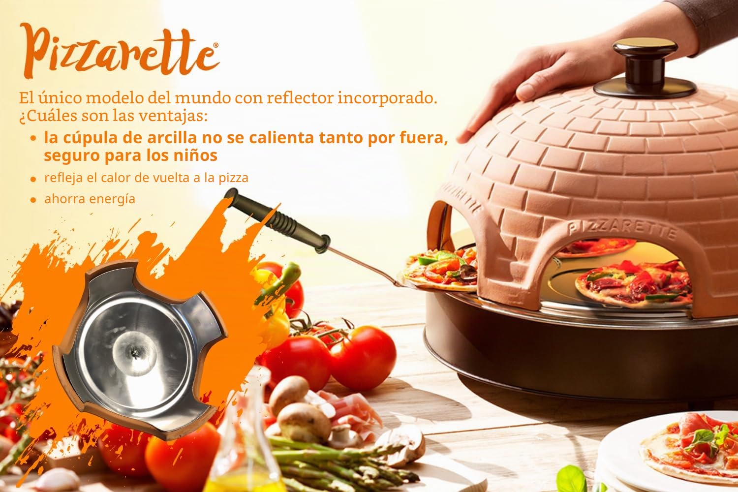 Emerio PO-115984 Horno para Pizza Eléctrico, Antiadherente, Incluye Espátulas y Cortapizzas, Libre de BPA, 1200W