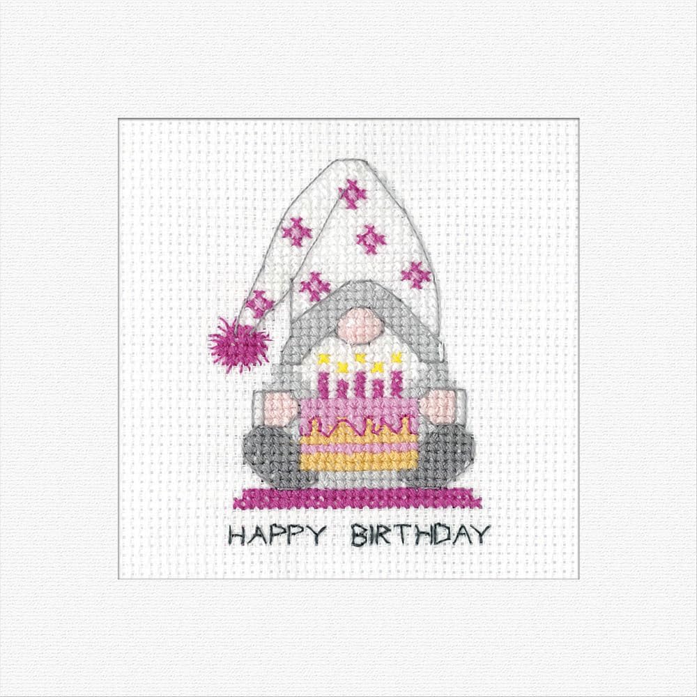 Heritage Crafts Gonk - Birthday Cake Girl Cross Stitch Greeting Card