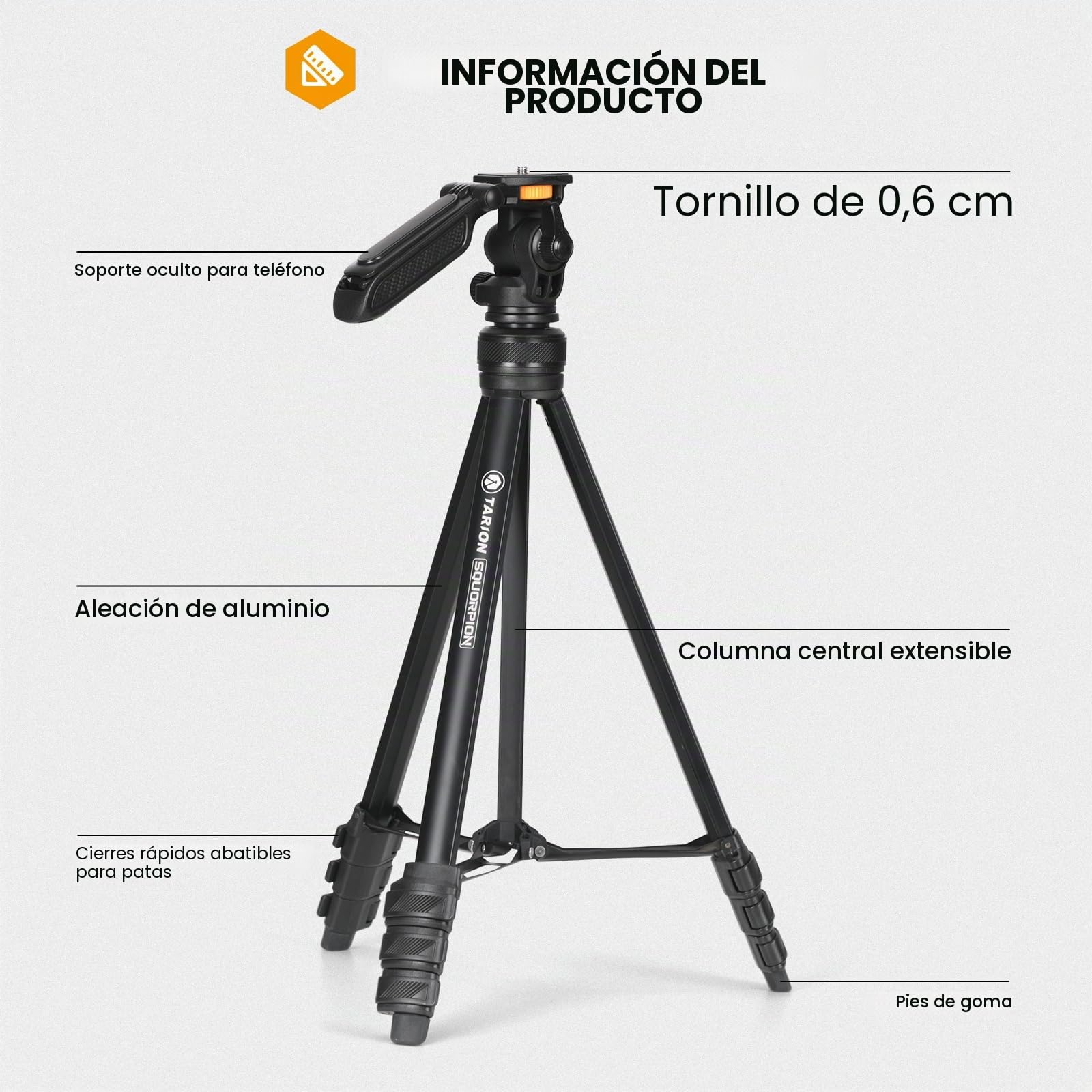 TARION Tripode Camara Reflex Compacto: Tripode para Camara Movil Viaje Tripode Fotografia Ligero con Cabezal de Trípode Desmontable y Pinza para Teléfono Móvil para DSLR Fotografico Video Vlog Stream