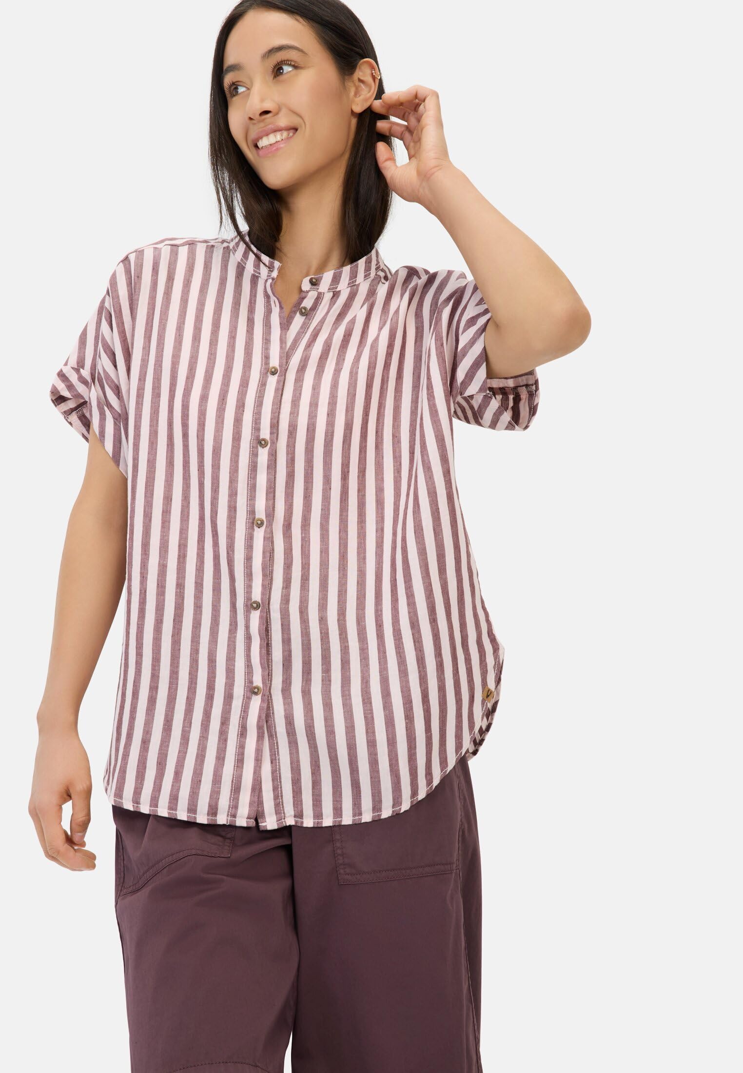 camel active Damen Gestreifte Bluse aus Leinen-Lyocell-Mix