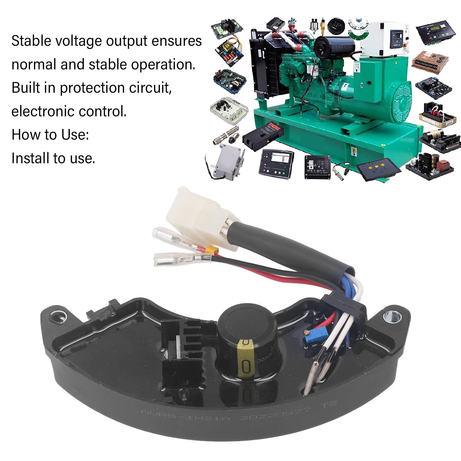 Rectificador Regulador de Voltaje Automático AVR para Grupo Electrógeno de 3 a 5 KW AVR Monofásico 6 Cables 470MFD 250 V CC, Modelo AVR5-1H21a