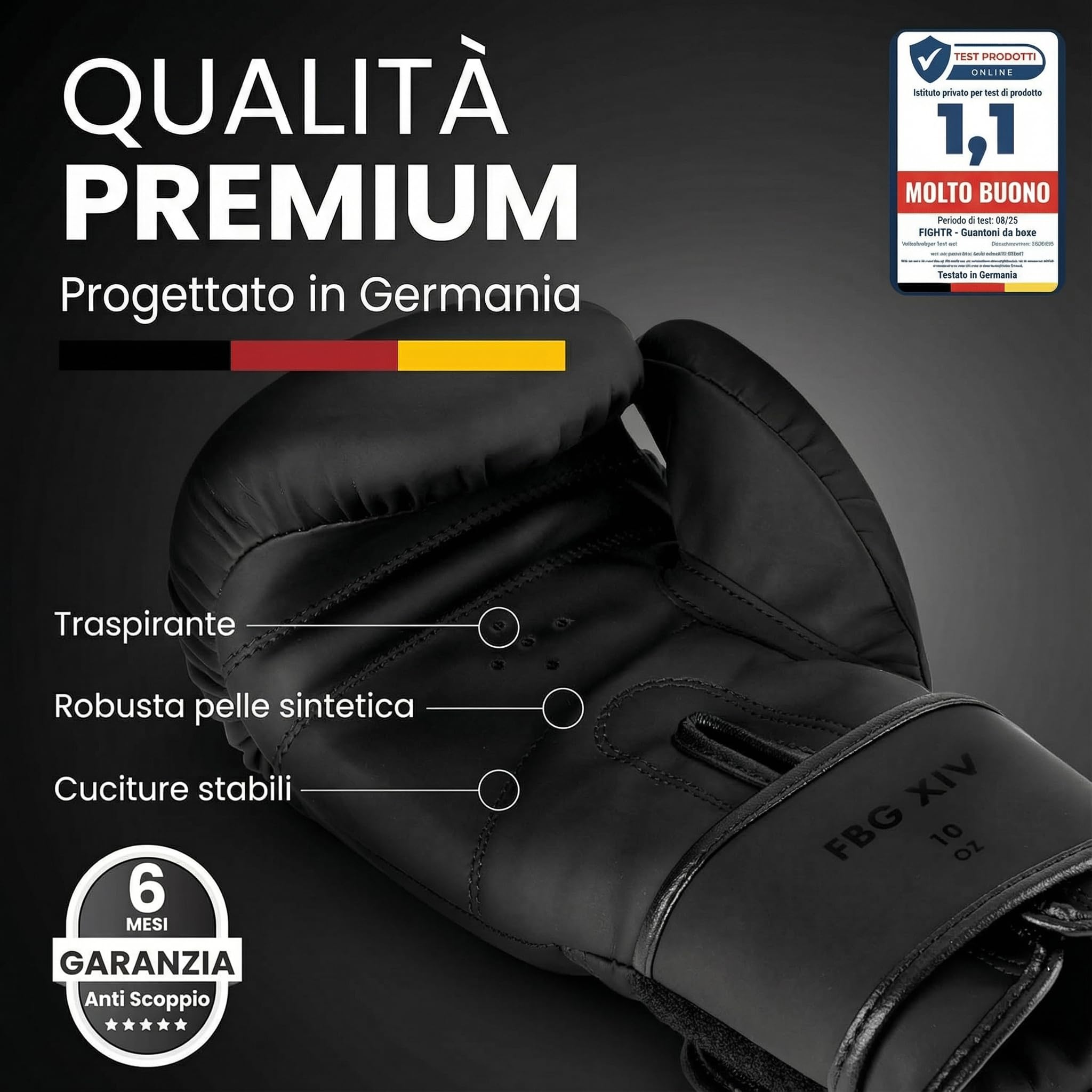 FIGHTR® Guantoni da Boxe Massima Protezione Stabilità per Boxe MMA Muay Thai Kickboxing Taglie 8-16 oz Borsa Trasporto