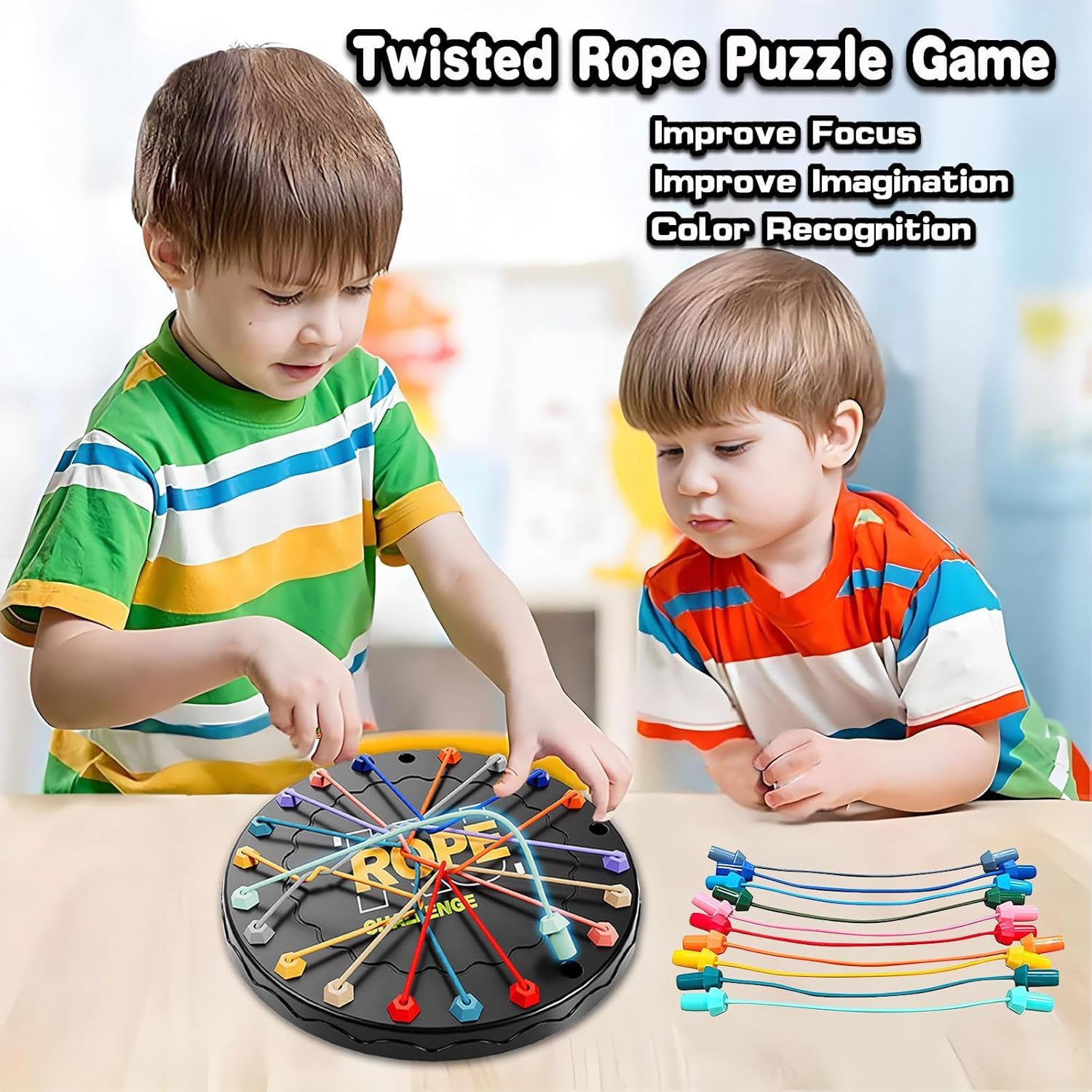 NIYANETAIL Rope Untying Challenge Puzzle | Twisted Knots Untangle Brain Game for Kids & Adults | Octagonal Shape with Multi-Coloured Rods | Brain Training Table Puzzle & Educational Toy (Design 1) 2