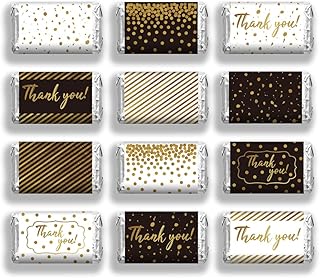 arricraft 120 unidades de mini envoltorios de barra de caramelo, con diseño de rayas negras, confeti dorado, chocolate, calcomanías para fiestas de baby shower
