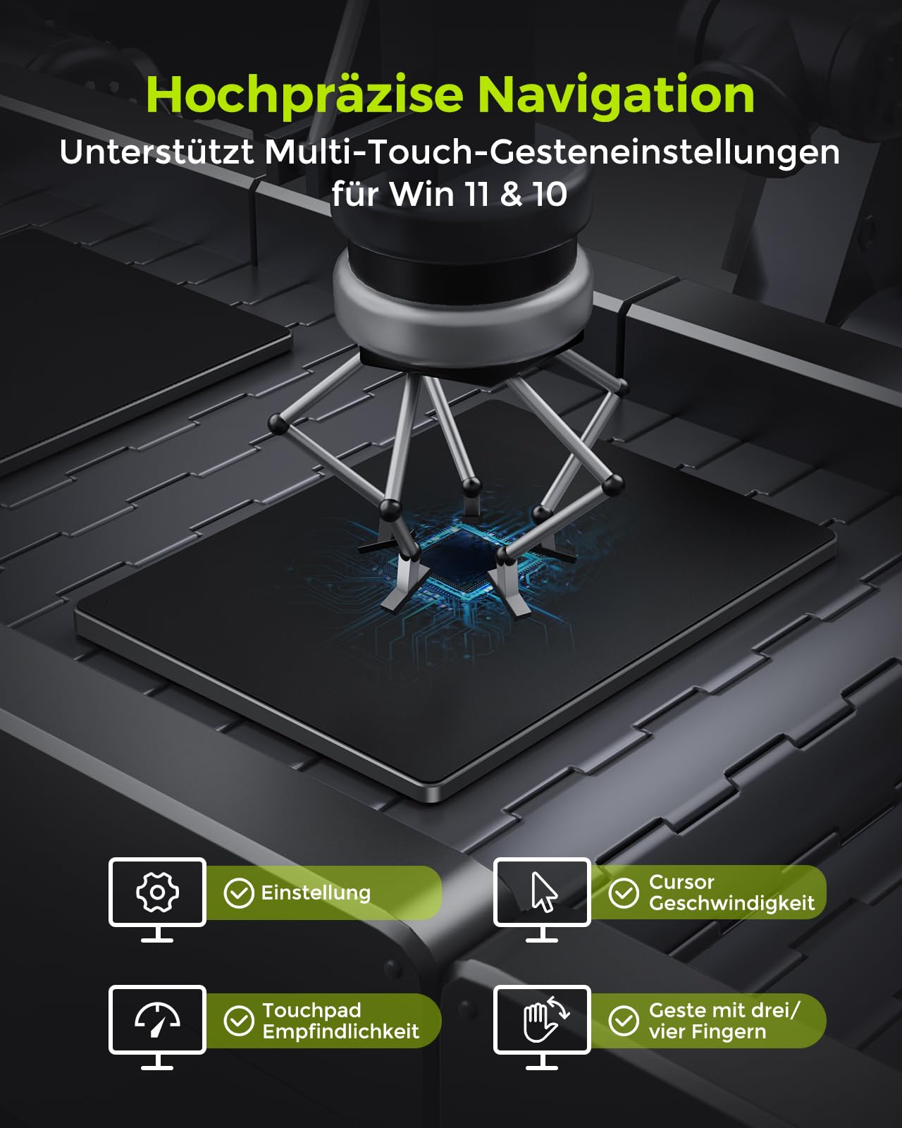 seenda Touchpad per PC, trackpad esterno in alluminio con navigazione multi-touch, mouse touchpad ad alta precisione con cavo solo per Windows 11/10, computer/laptop, nero e grigio