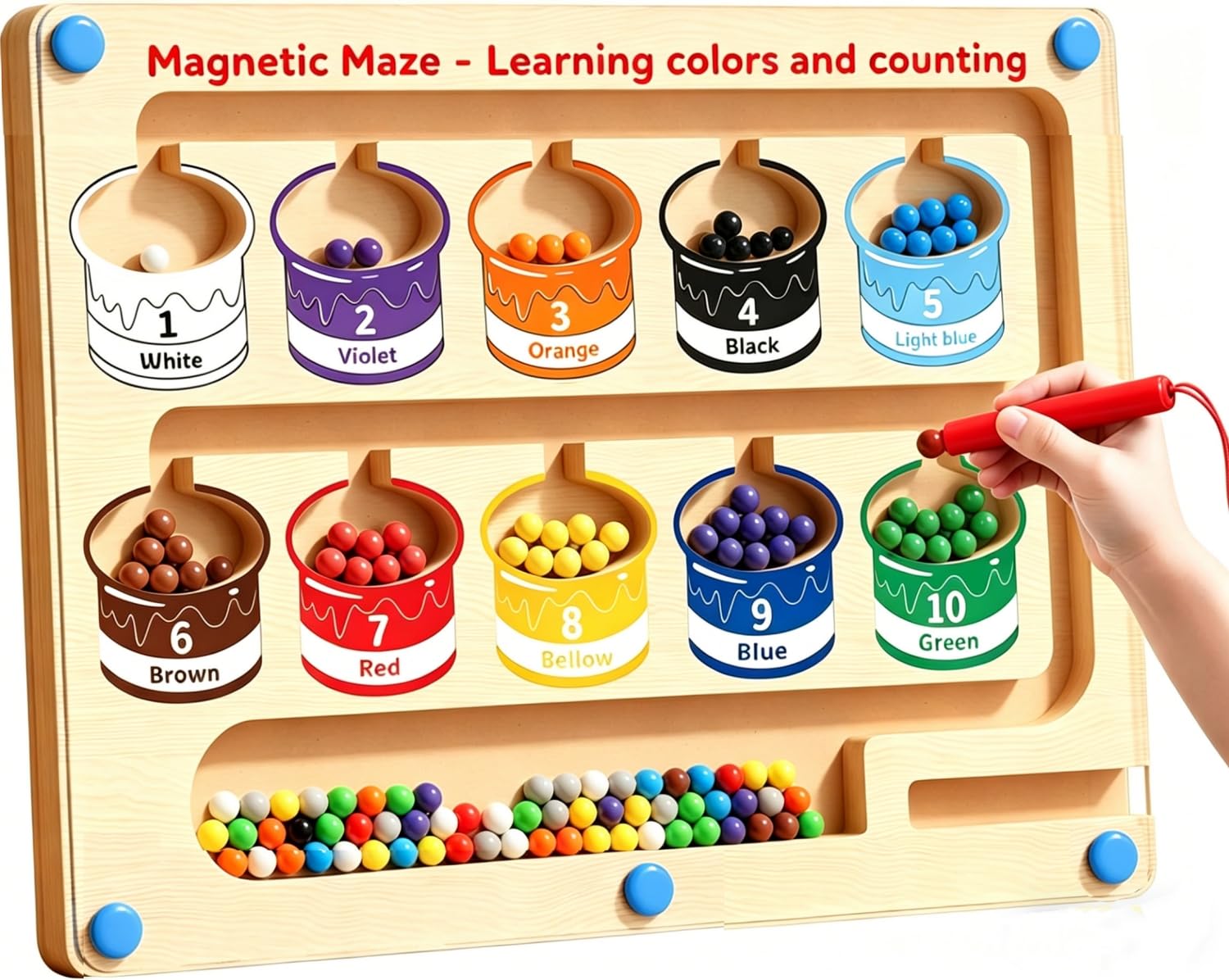 Jouet Labyrinthe Magnetique Enfant, Jeux Montessori en Bois, Apprendre Les Couleurs, Comptage et Tri, Jouet Magnétique Éducatif pour Motricité Fine et Entraînement la Concentration (M)