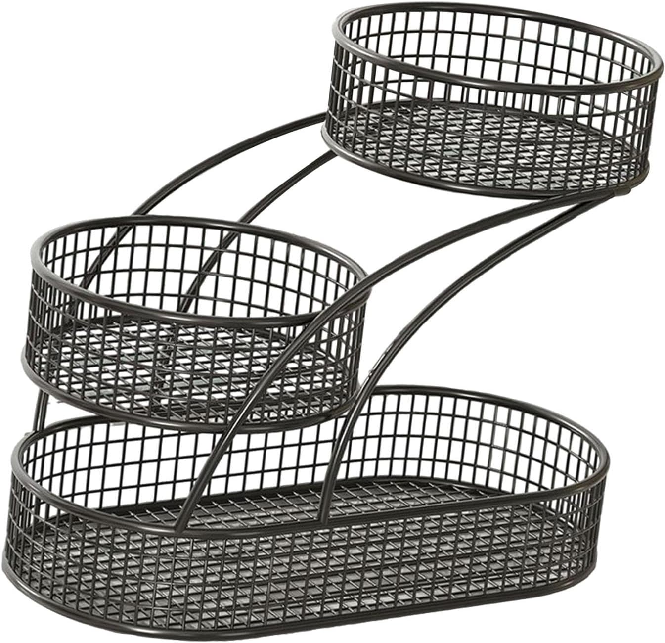 HouseVibe 3 Tier Fruit Basket Stand, 40x20x32cm (15.75x7.87x12.6in) Iron Wire Storage Rack, Multifunctional Countertop Display Holder for Kitchen
