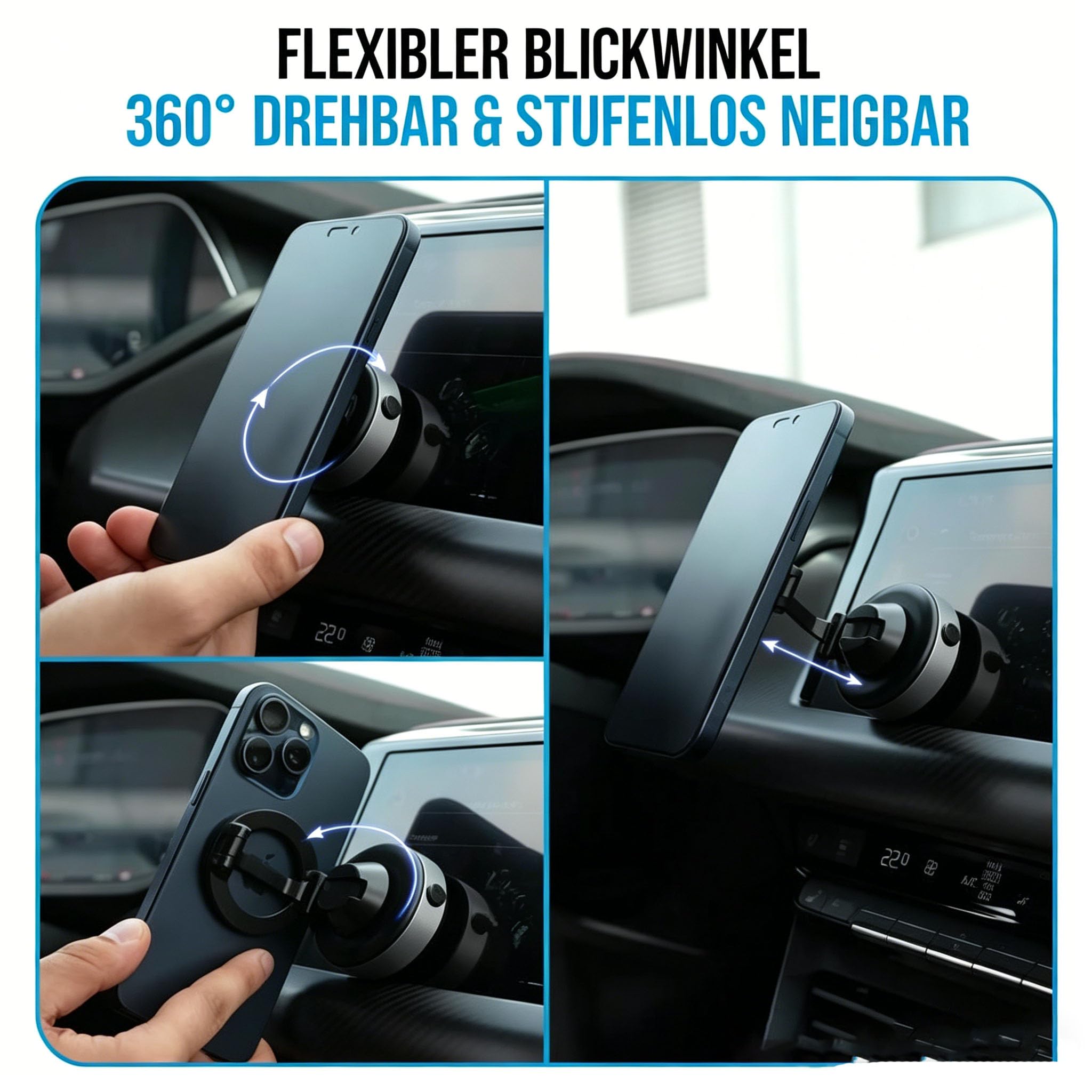 Handy Halterung Elektrisch Mit Vakumm Saugnapf, 360° Drehbarem (2PC-B) | Magnetische Handy Halterung Auto Magnethalterung, Anti Rutsch & Faltba