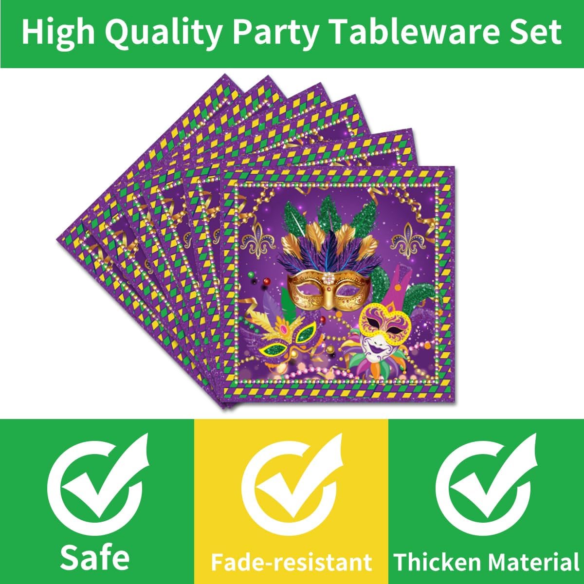 96Pcs Carnival Nola Paper Plates Napkins Forks Carnival Theme Party Decorations Tableware Set Mask Fat Tuesday Party Supplies Serve 24 Guests