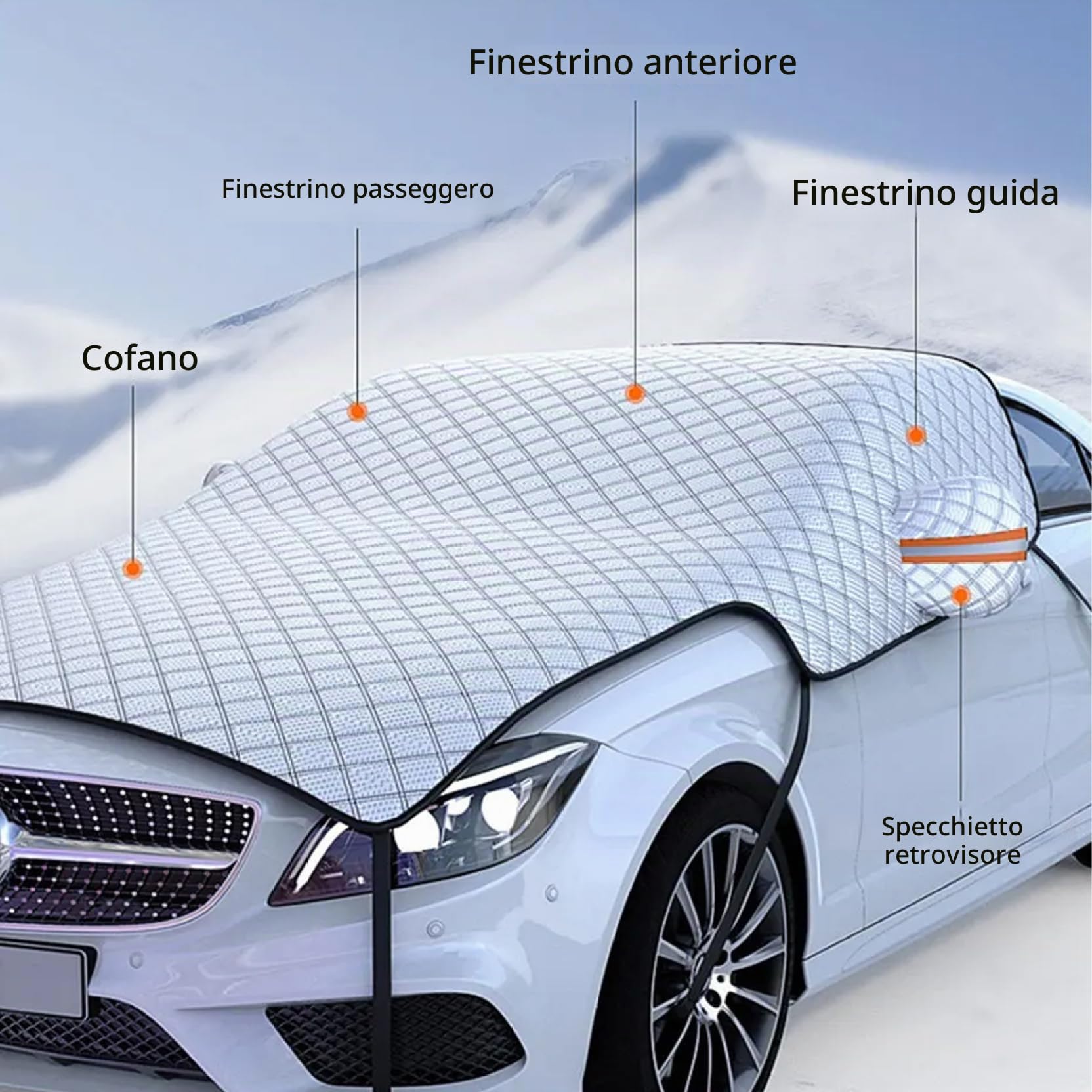 Copertura per parabrezza per auto per ghiaccio e neve, cofano per auto allungato e copertura per neve per parabrezza con cinghia di sicurezza, coperture protettive per spessore del veicolo per camion