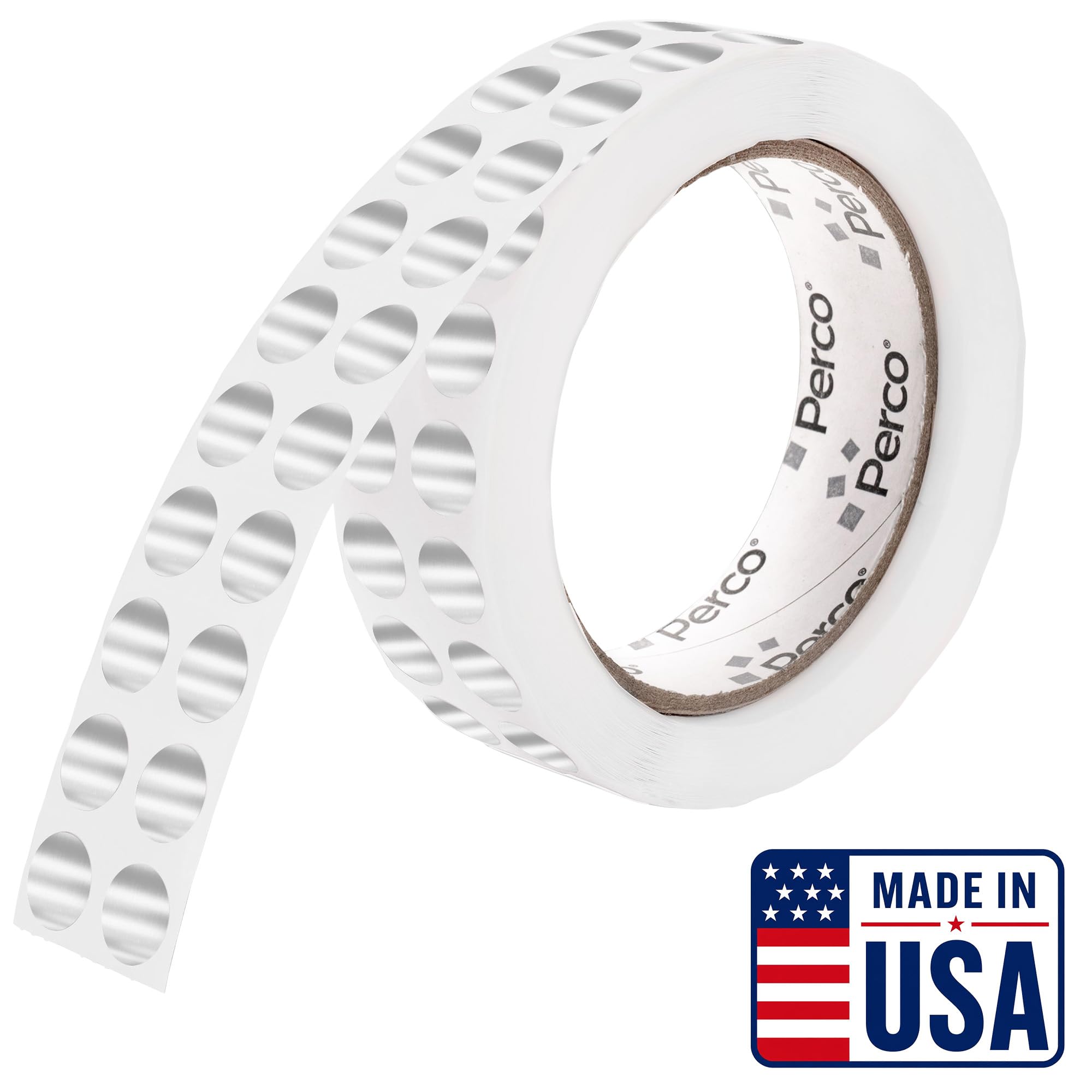 Perco Metallic Silver Round Circle Dot Sticker 1/2-Inch Labels with Easy-Tear Perforation, 3,000/Roll — Packaging, Labeling for Asset Tags, Equipment ID &amp; Modern Coding, Strong Adhesive — Made in USA