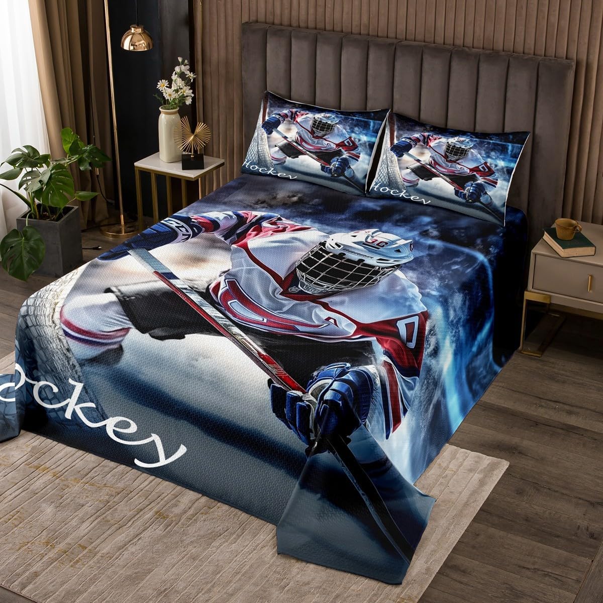 Homewish Polar Bear Bedspread King Size,Skiing Sports Theme Bedding Sets 3Pcs for Kids Boys Girls Teens Room Decor,Winter Snow Mountain Comforter Set Wild Animals Coverlet Quilt,2 Pillowcases