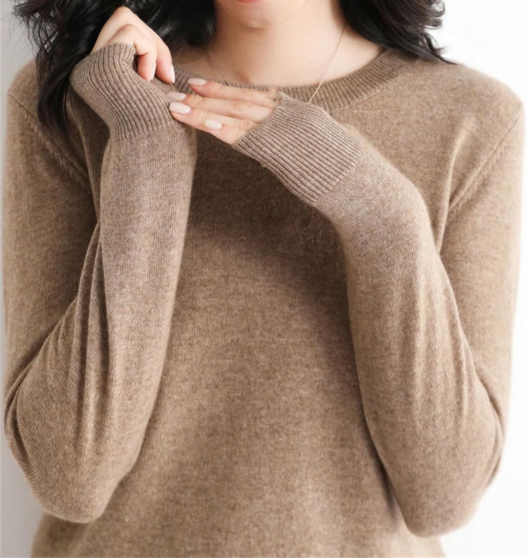 Maglione da donna in lana con scollo rotondo, a maniche lunghe, casual, largo, lavorato a maglia, morbido e comodo