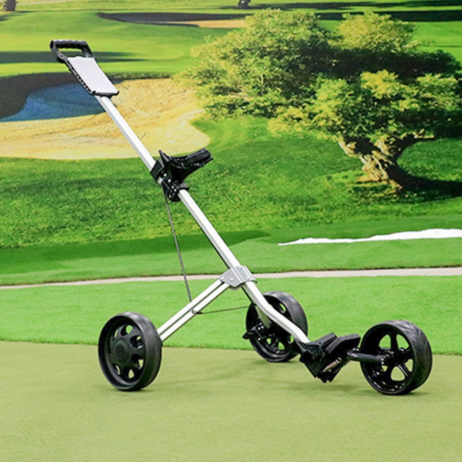 F Fityle Carrito de Golf Plegable Carro Empujable Trolley con Ruedas Marco Ligero Mango Largo Inclinado y Cierre Compacto Adecuado