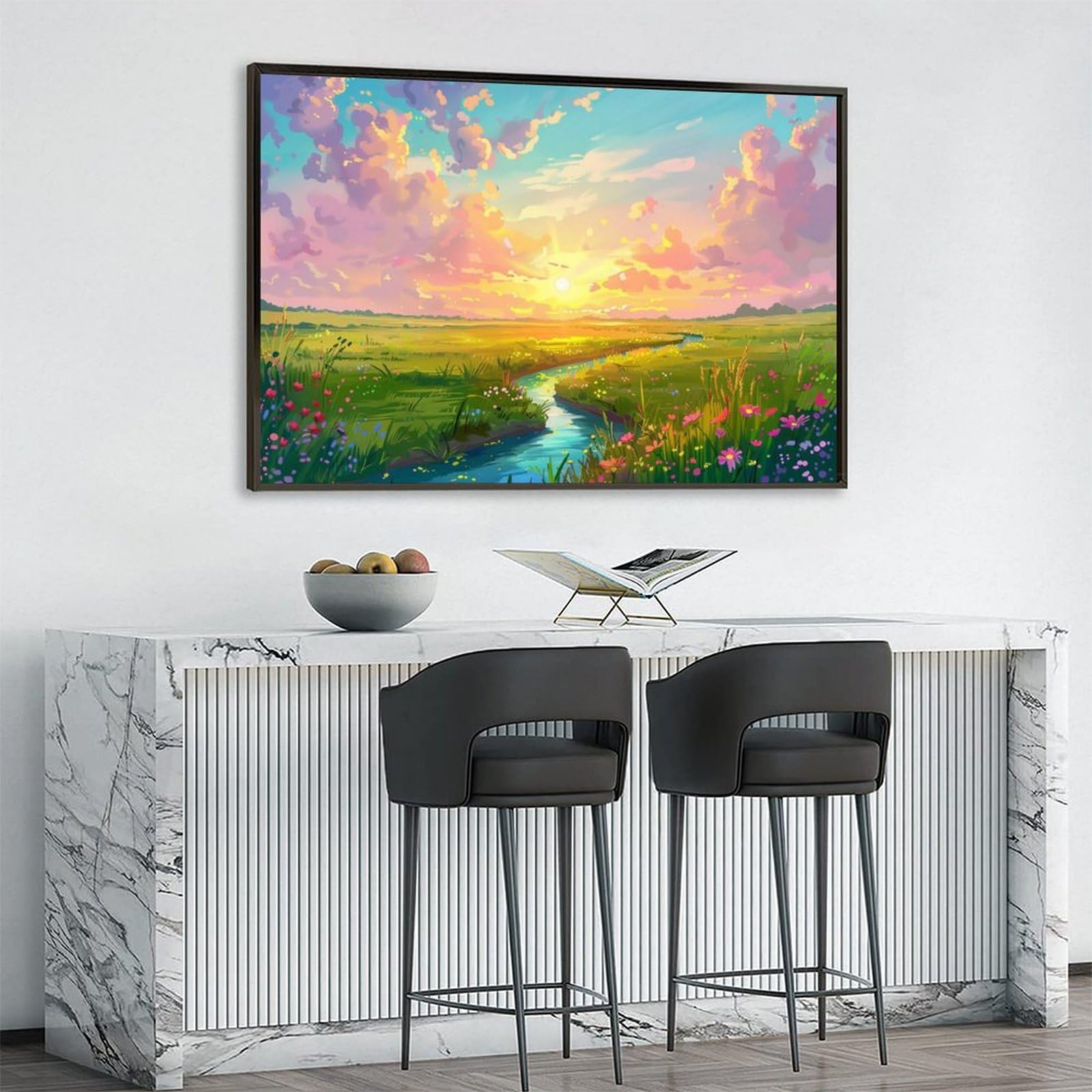 絵画 インテリア　絵　油絵　uF6-063203　風景（田園風景、朝陽、夕陽） 絵画(風景画) 日本 石川県 新緑の兼六園 インテリアアート額付き