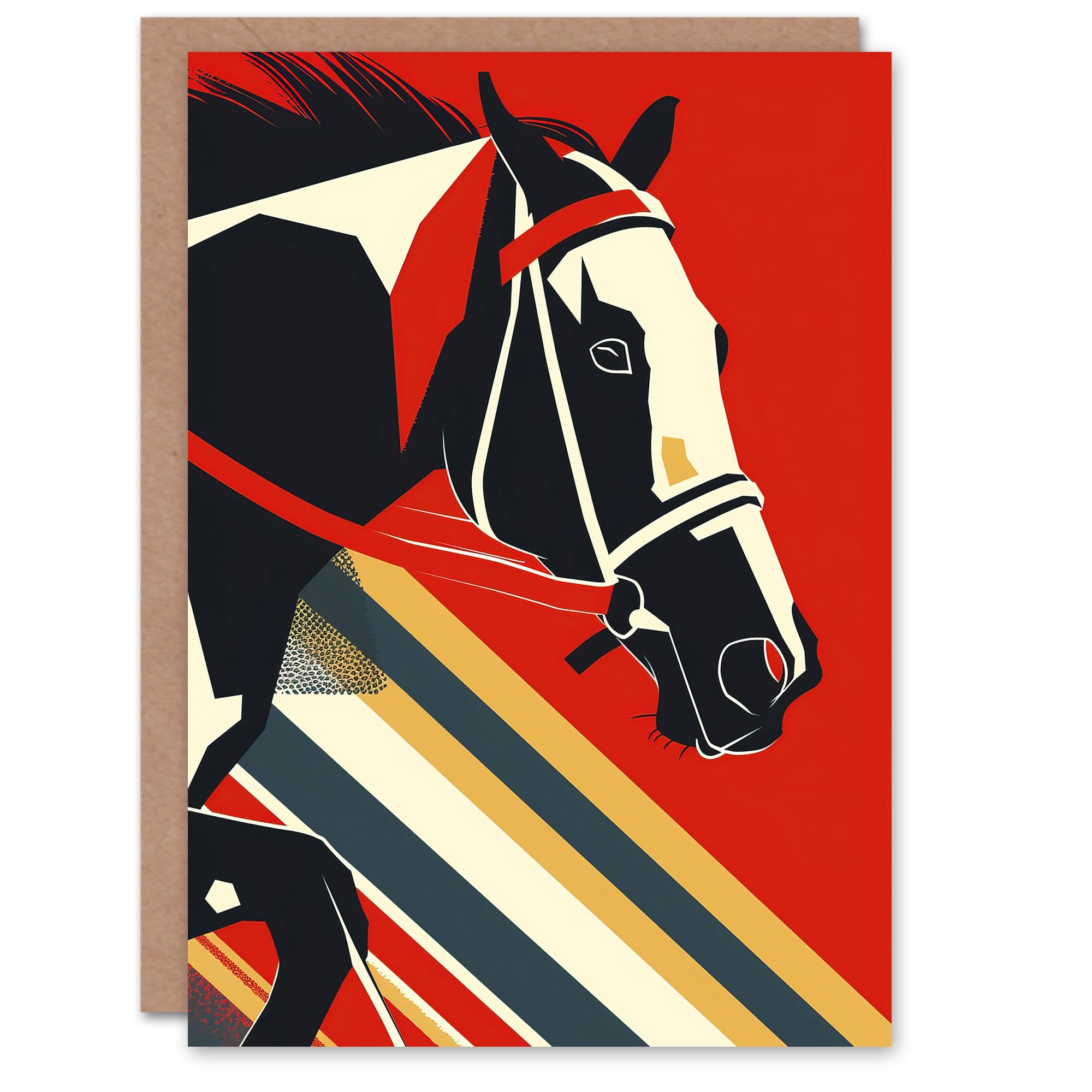 Artery8 Greeting Card Racehorse Animal Racing Horse Bold Geometric Blank For All Him Or Her Art Birthday Card