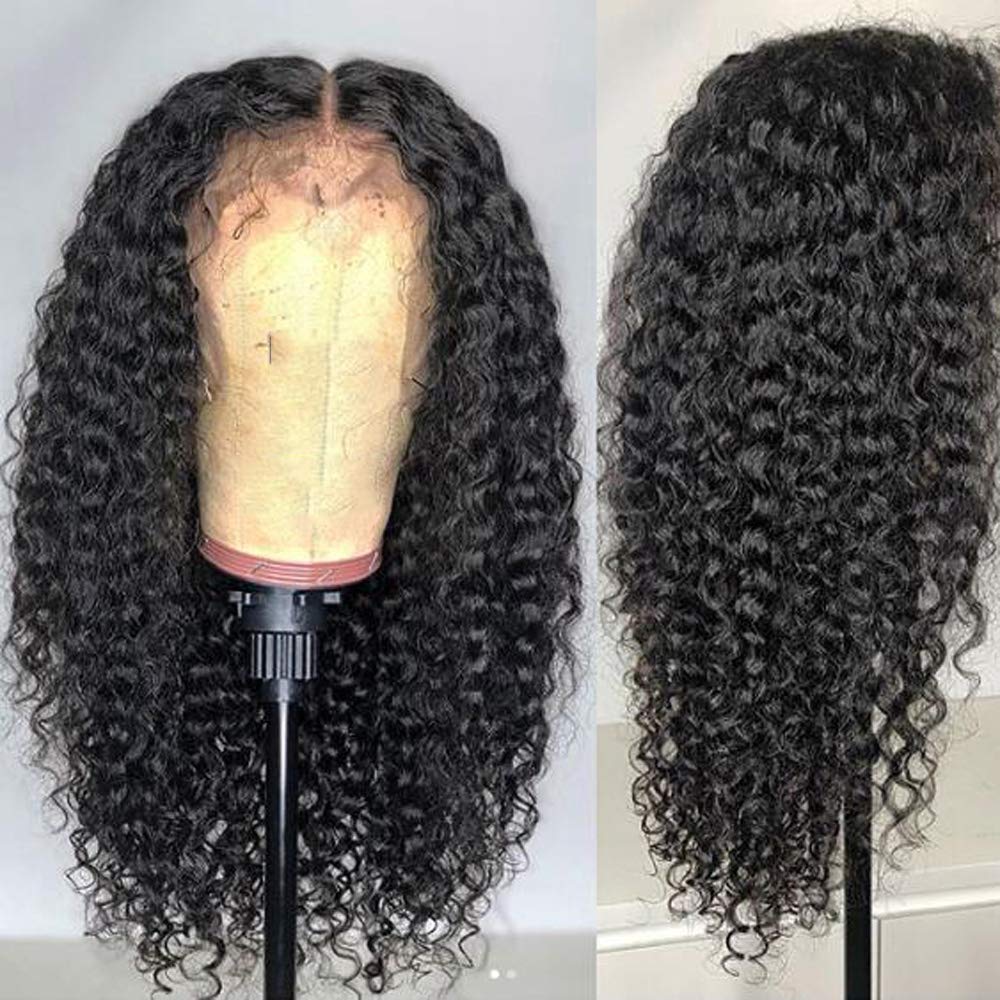 130 Density Unprocessed Natural Color Glueless Human Hair Wigs for Black Women Brazilian Virgin Human Hair Curly Lace Front Wigs with Baby Hair (16 inch, lace front wig)