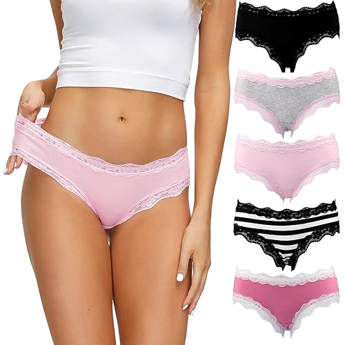 LYYTHAVON Women’s Underwear Soft Breathable Cotton Brief Ladies Panties 5-Pack - Multicolored I,5 Pack - Large