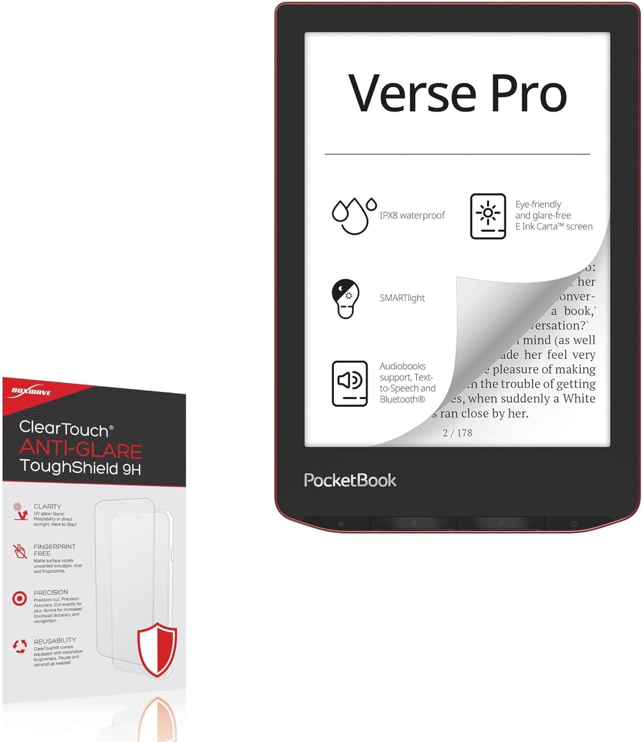 BoxWave Screen Protector Compatible with Pocketbook Verse Pro - ClearTouch Anti-Glare ToughShield 9H (2-Pack), Anti-Glare 9H Tough Flexible Film Screen Protector