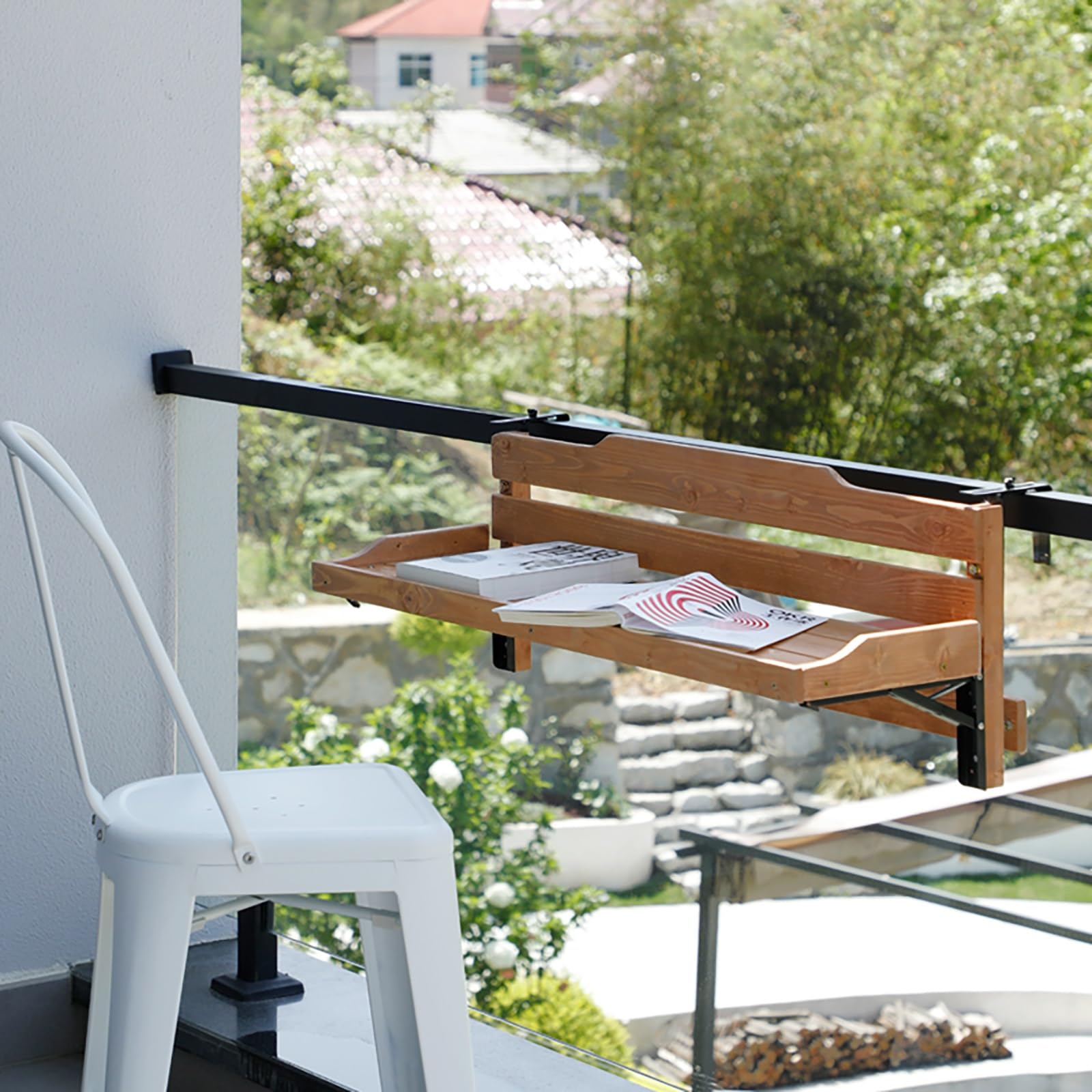 Tavolo pieghevole da balcone, tavolo da balcone per esterni, tavolo da ringhiera per balcone, tavolo da terrazza con ringhiera per balcone da giardino(90cm)