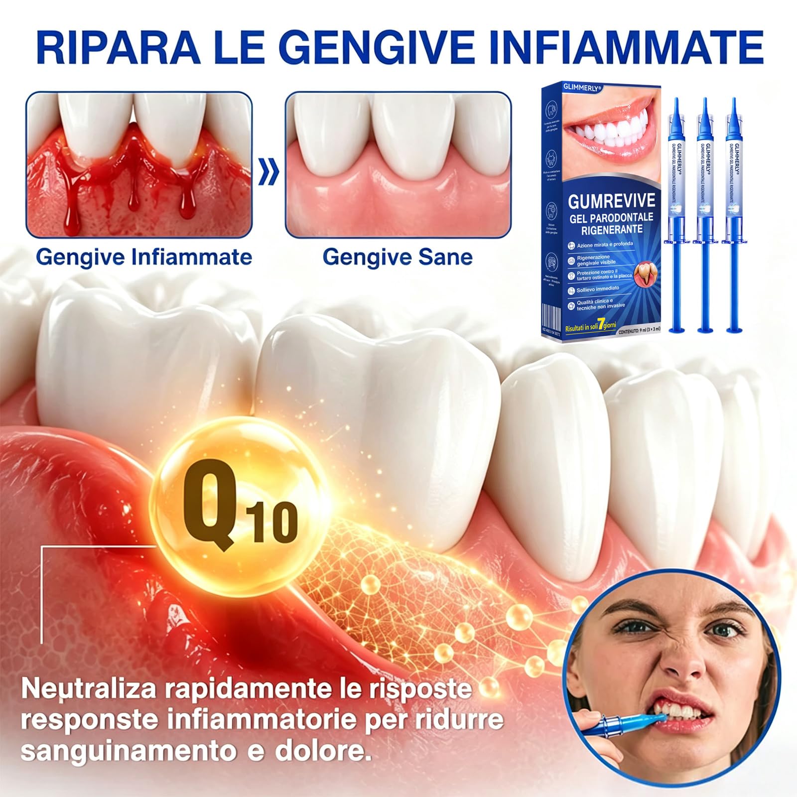 Glimmerly Gumrevive Gel Parodontale Rigenerante - 3 X 3 Ml/4Confezione | Sbiancamento Dentale Profondo, Gel Lenitivo Naturale Per La Protezione Delle Gengive, Sollievo Rapido, Alito Fresco