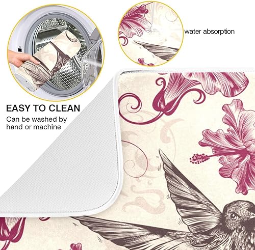 Miniatura 2 de Tapete de secado de platos de flores de colibríes, tapete de café, resistente al calor, tapete absorbente de secado mate para encimera de cocina