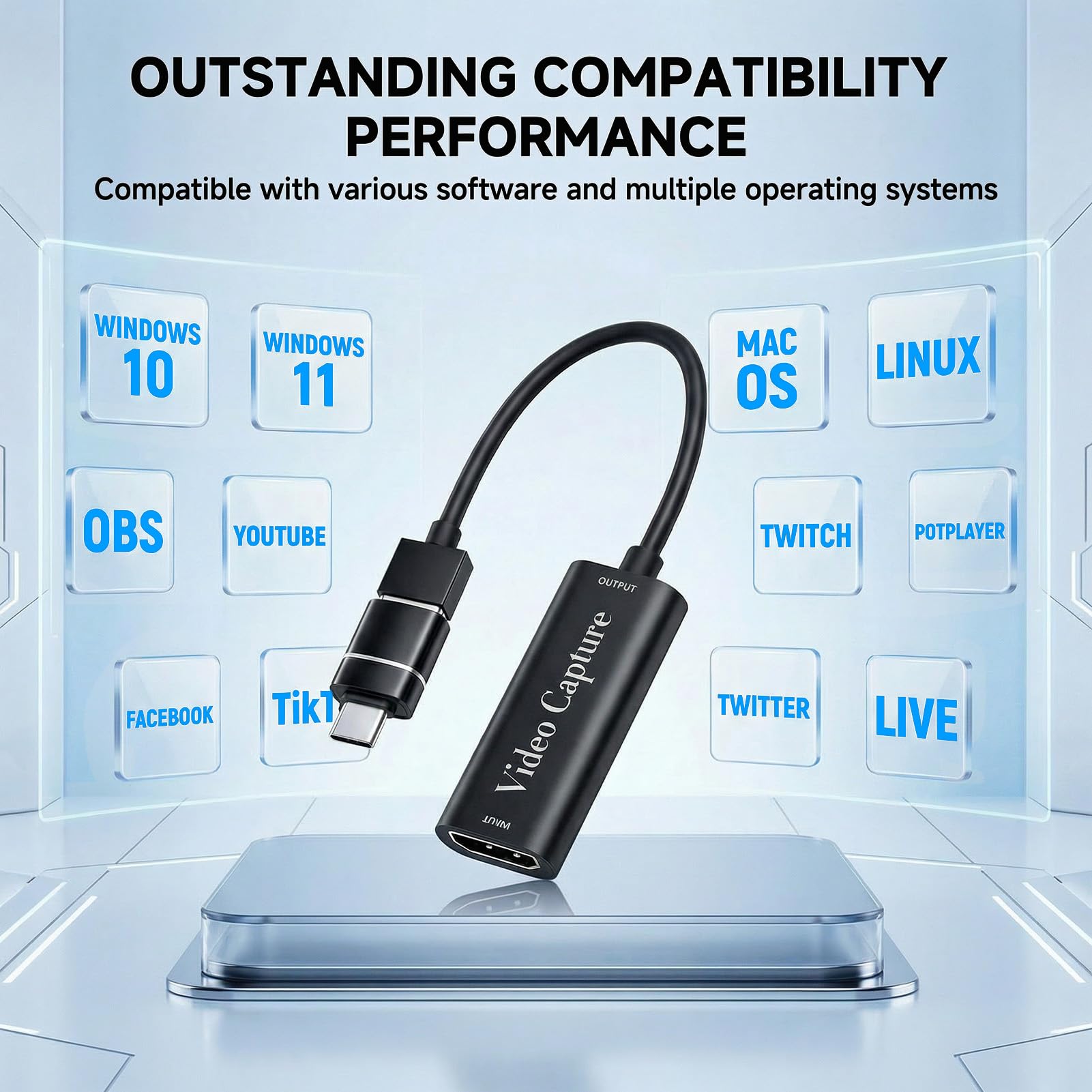 Capturadora de Video HDMI a USB, Tarjeta de Captura 4K 1080P, Capture Card para Juegos/Transmisión/Enseñanza en Línea, Compatible con PC Switch PS5 Xbox OBS Youtube MacBook iPad Cámara Laptop