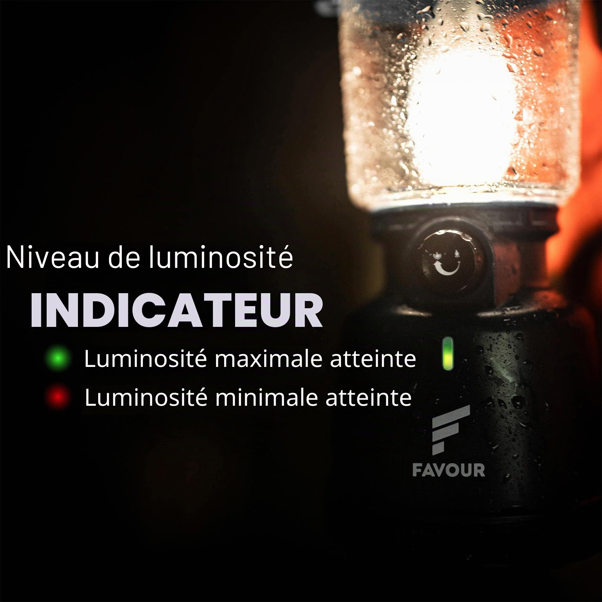 Favour Lampe LED Camping Rechargeable USB (inclus batterie), Style Retro | Lanterne exterieur 320 Lumens, Réglable en continu, Mode Éclairage Bougie, IP64 Étanche | Lampe de tente, crochet intégré