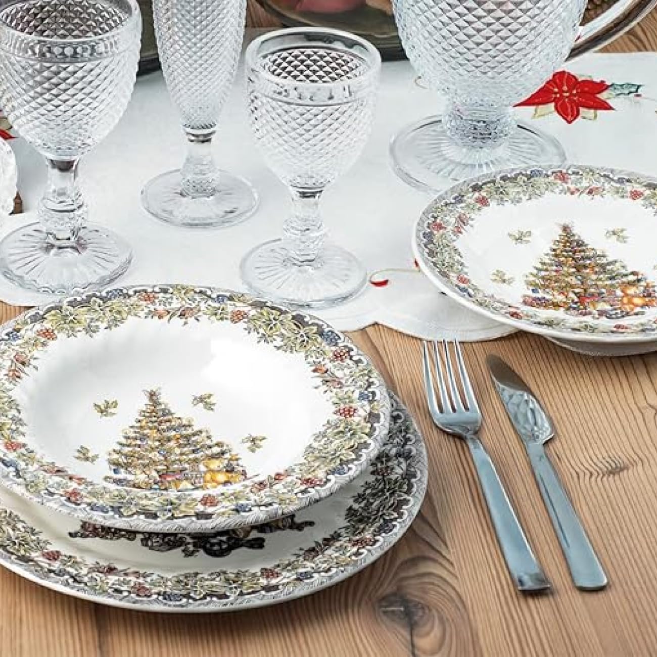 James Sadler&Sons, Season Greetings Servizio Tavola, Stone Ware, Bianco Avorio, 18 unità, Natale, Festività
